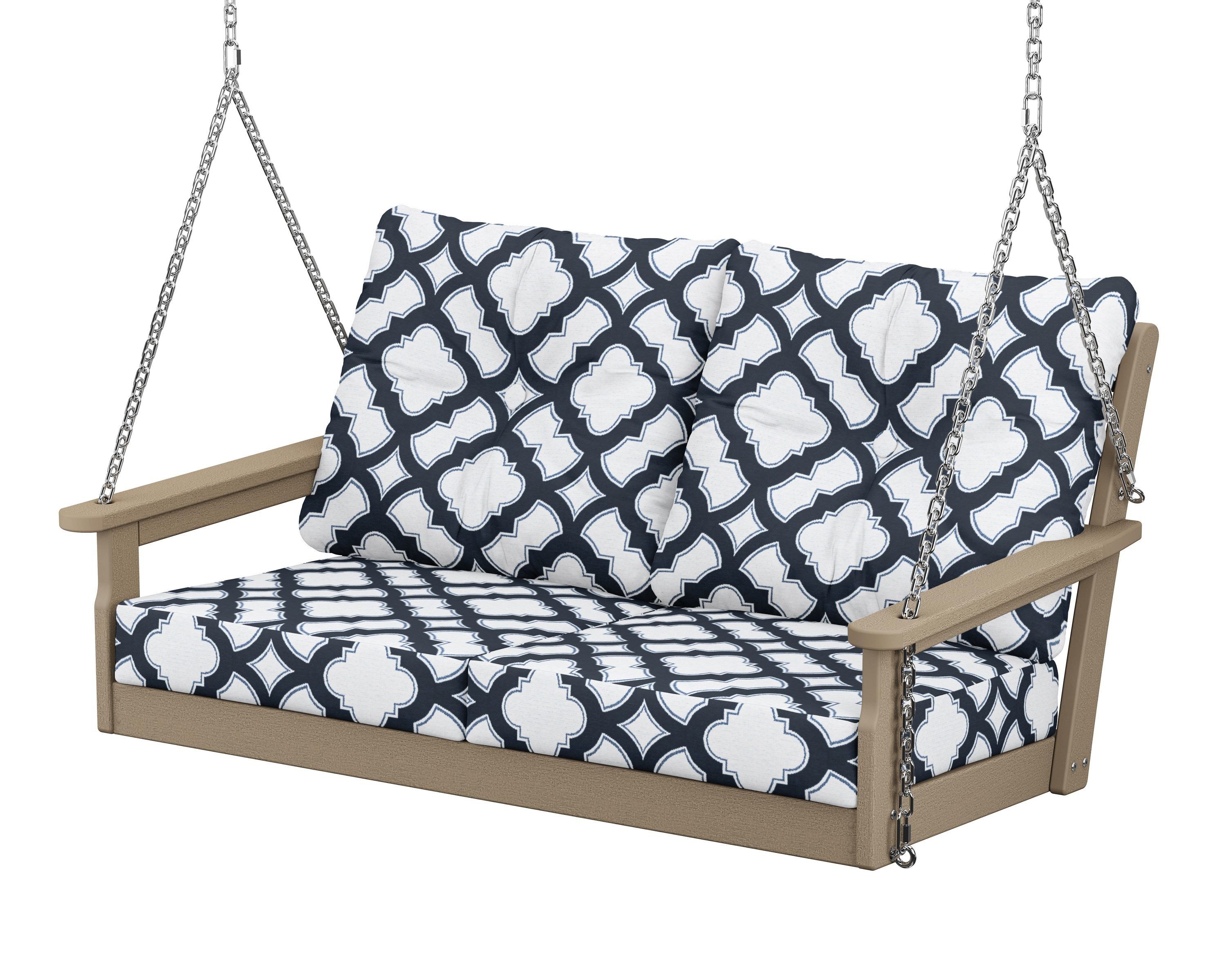 POLYWOOD® Vineyard Deep Seating Swing in Vintage Sahara / Trellis Marine Indigo
