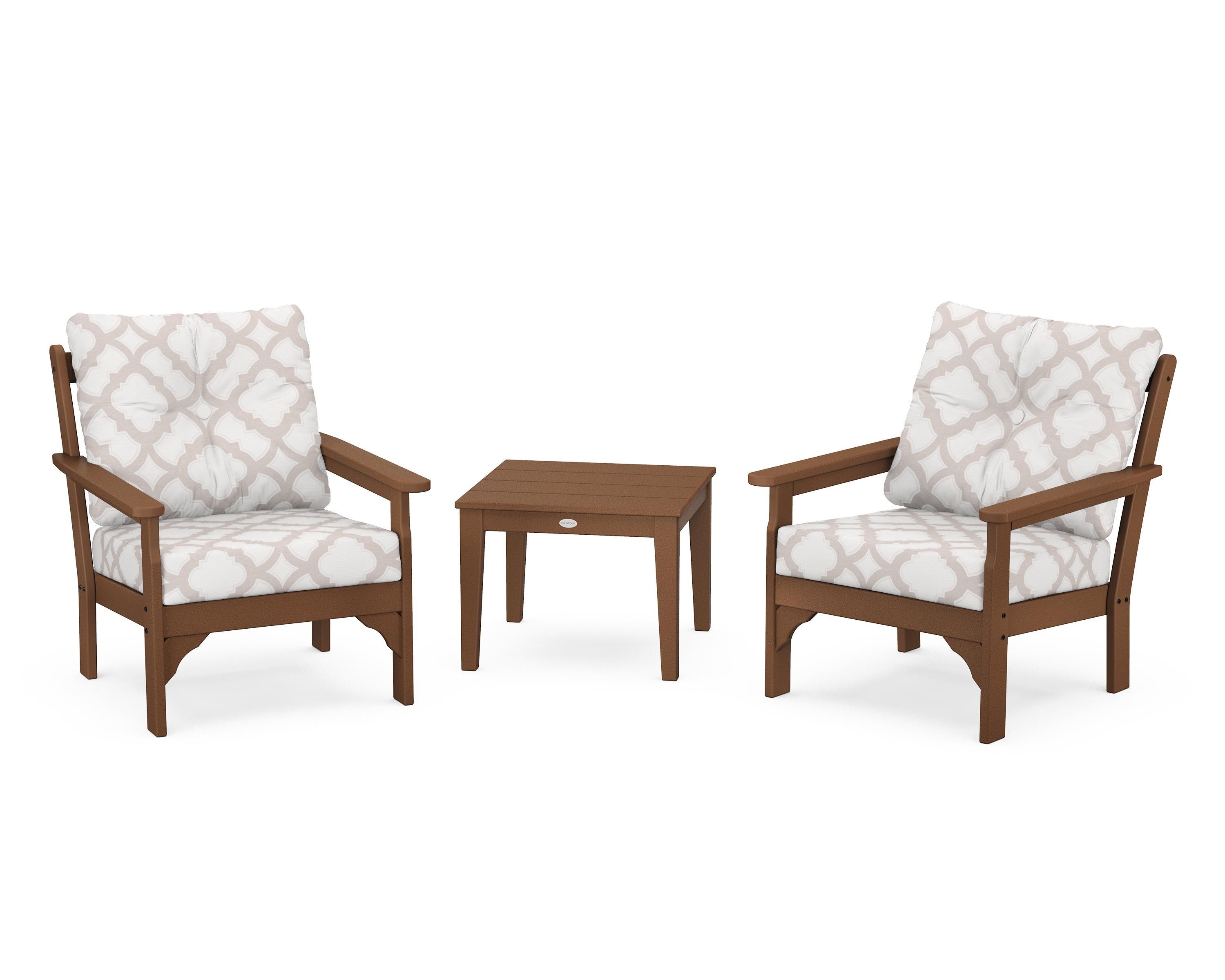 POLYWOOD® Vineyard 3-Piece Deep Seating Set in Teak / Trellis Dune Burlap