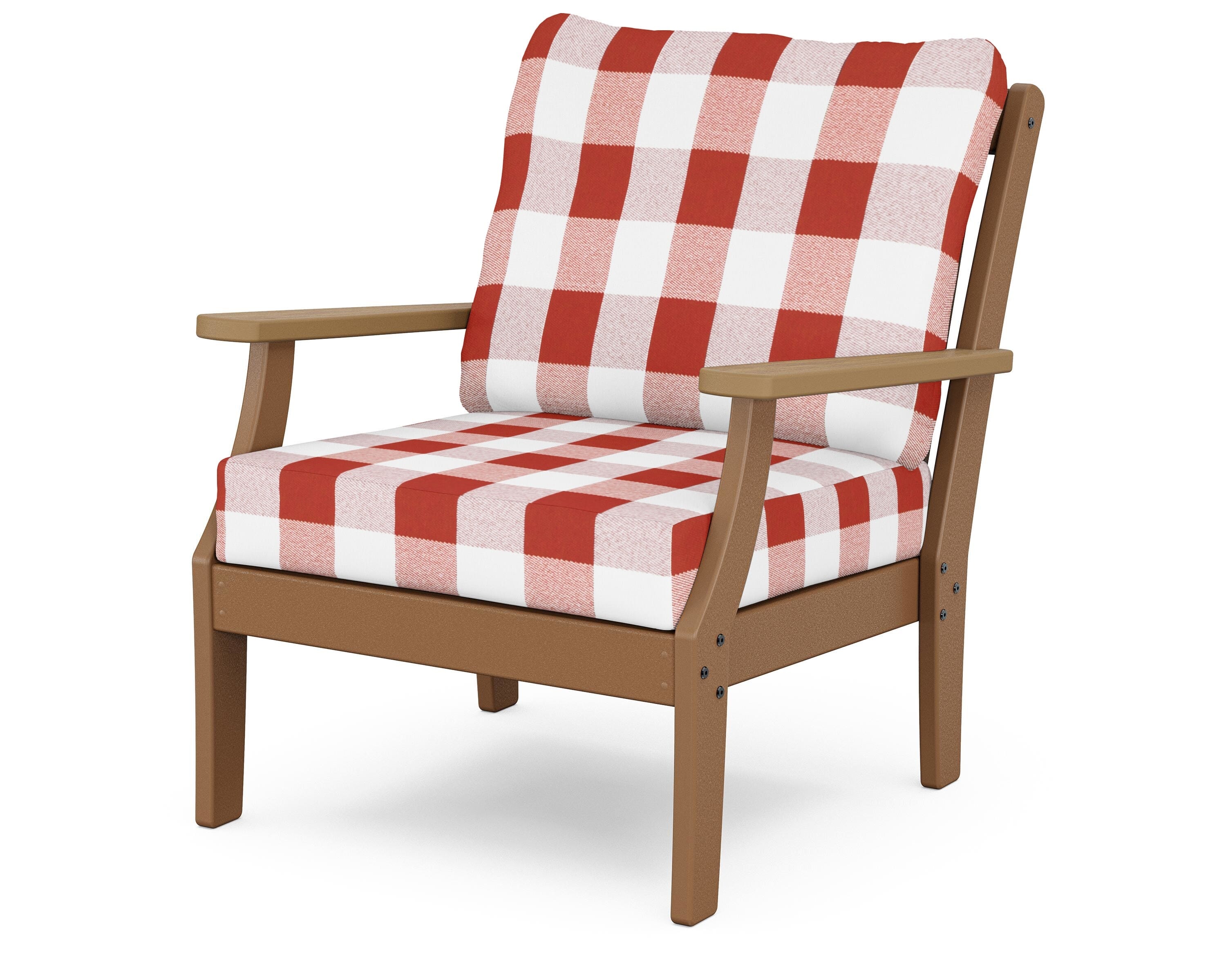 POLYWOOD® Braxton Deep Seating Chair in Teak / Natural / Buffalo Plaid Crimson