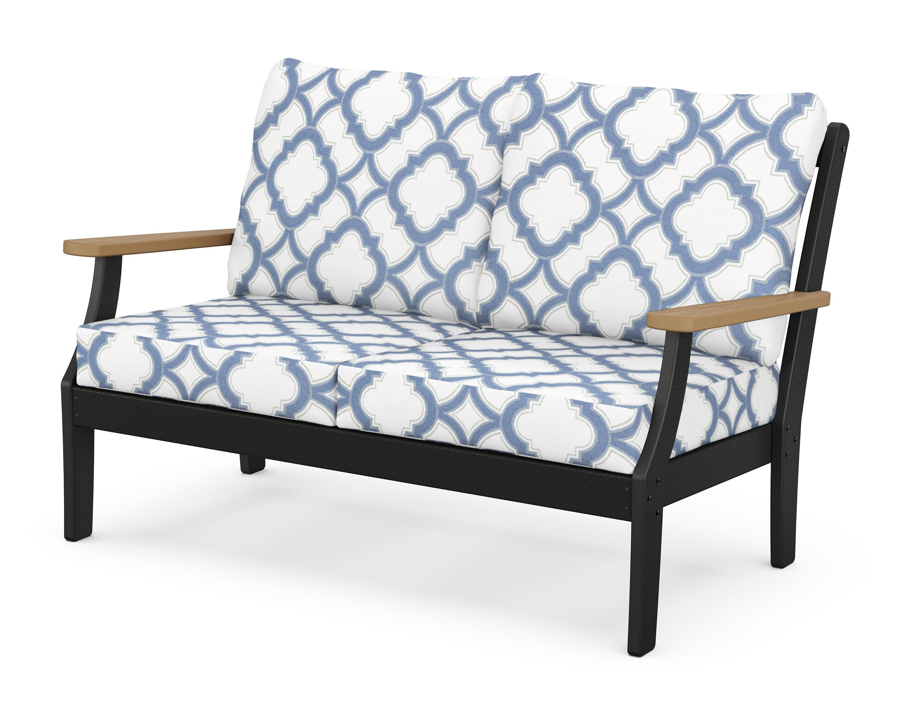 POLYWOOD® Braxton Deep Seating Loveseat in Black / Natural / Trellis Sky Blue