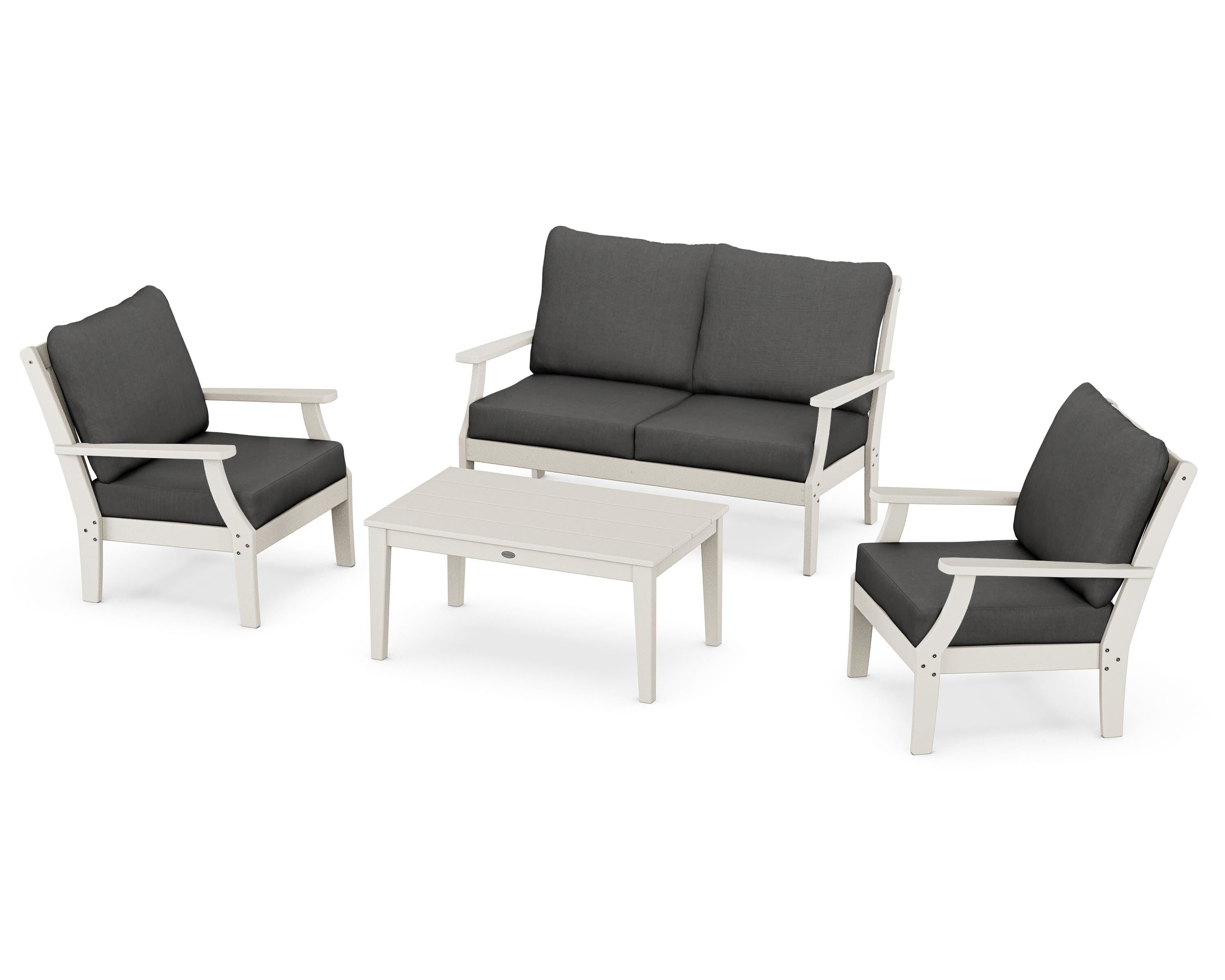 POLYWOOD® Braxton 4-Piece Deep Seating Chair Set in Sand / Spectrum Carbon