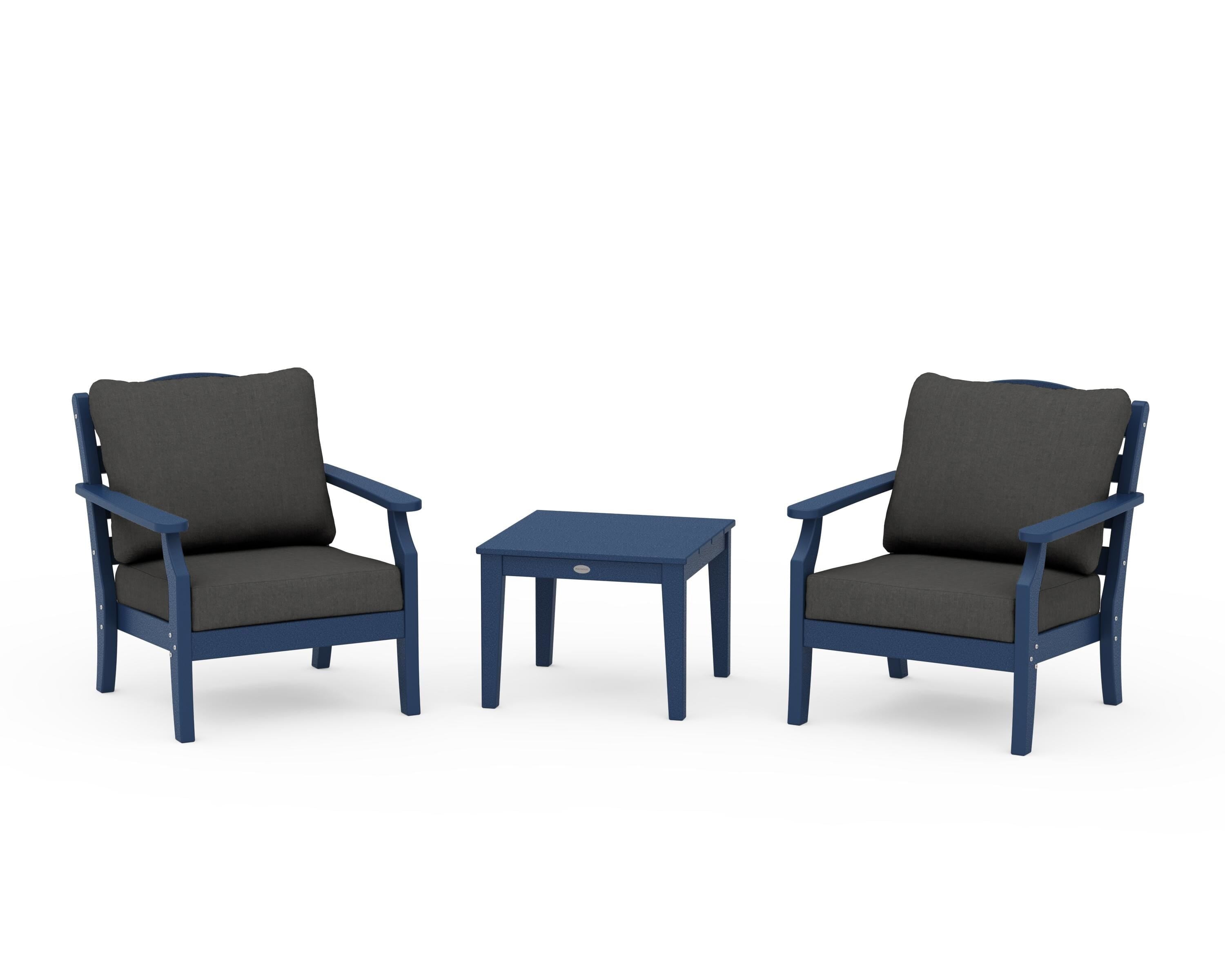 Draper James™ by POLYWOOD® Savannah 3-Piece Deep Seating Set in Navy / Spectrum Carbon
