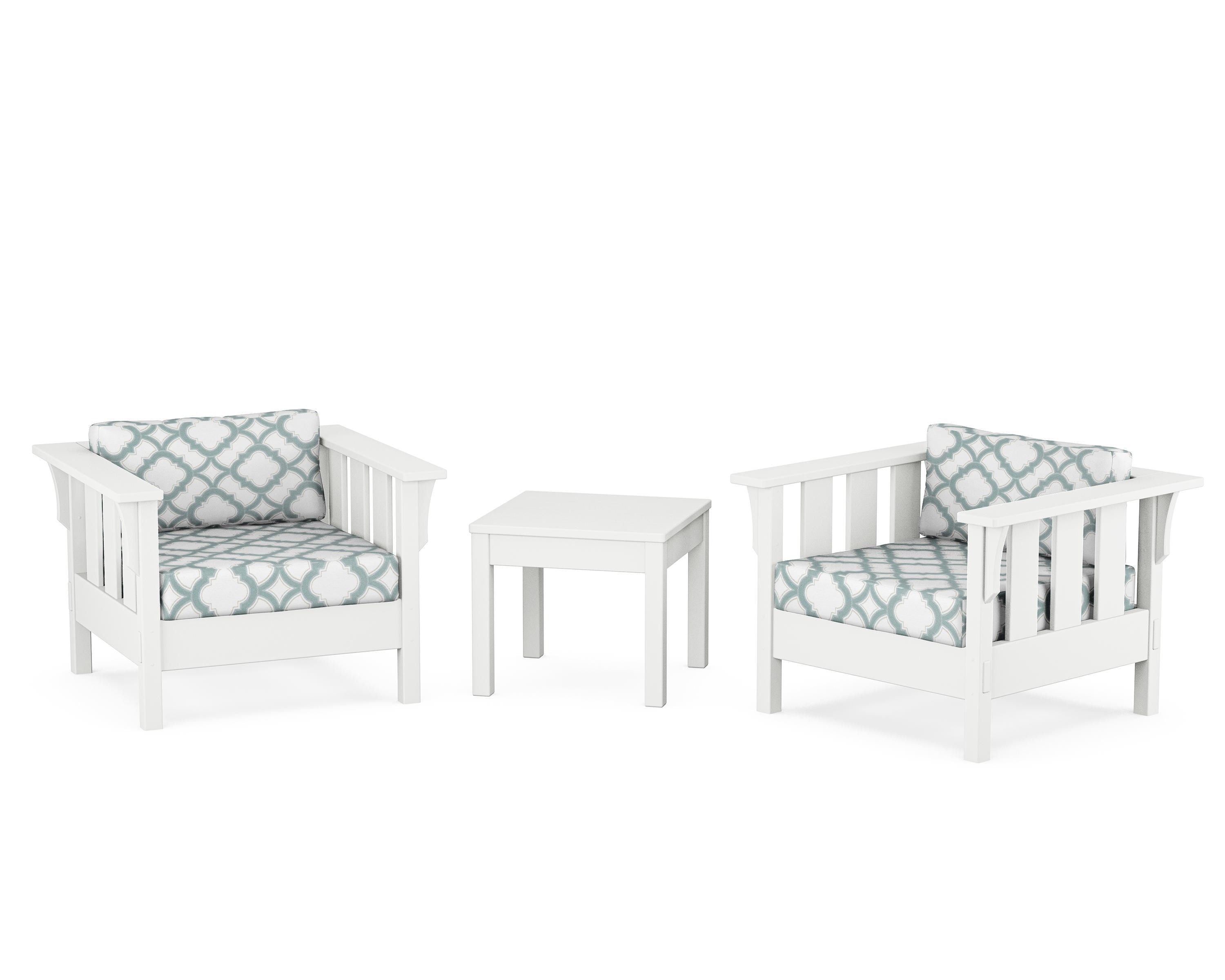 Martha Stewart by POLYWOOD® Acadia 3-Piece Deep Seating Set in White / Trellis Glacier Spa