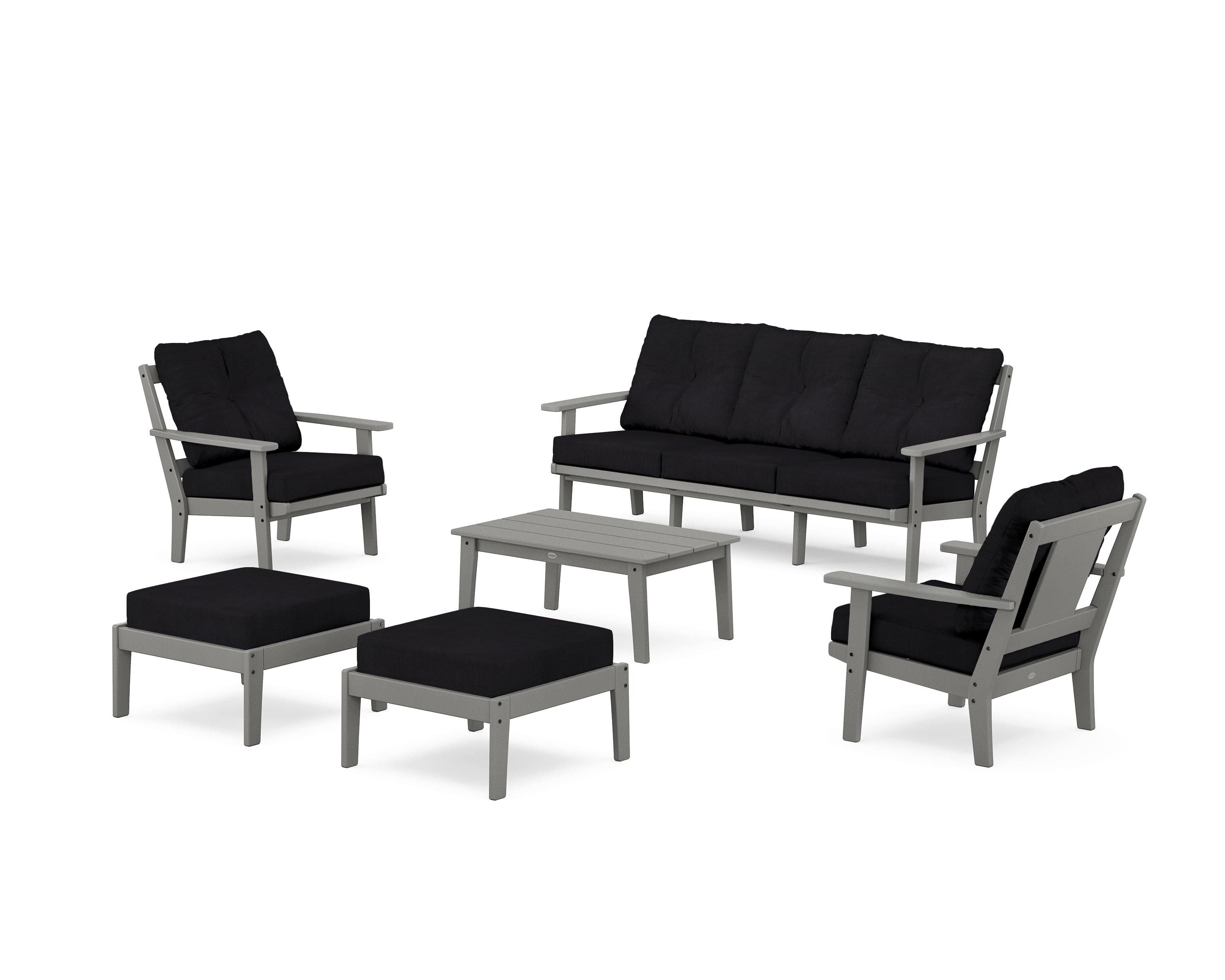 POLYWOOD® Prairie 6-Piece Lounge Sofa Set in Slate Grey / Midnight Linen