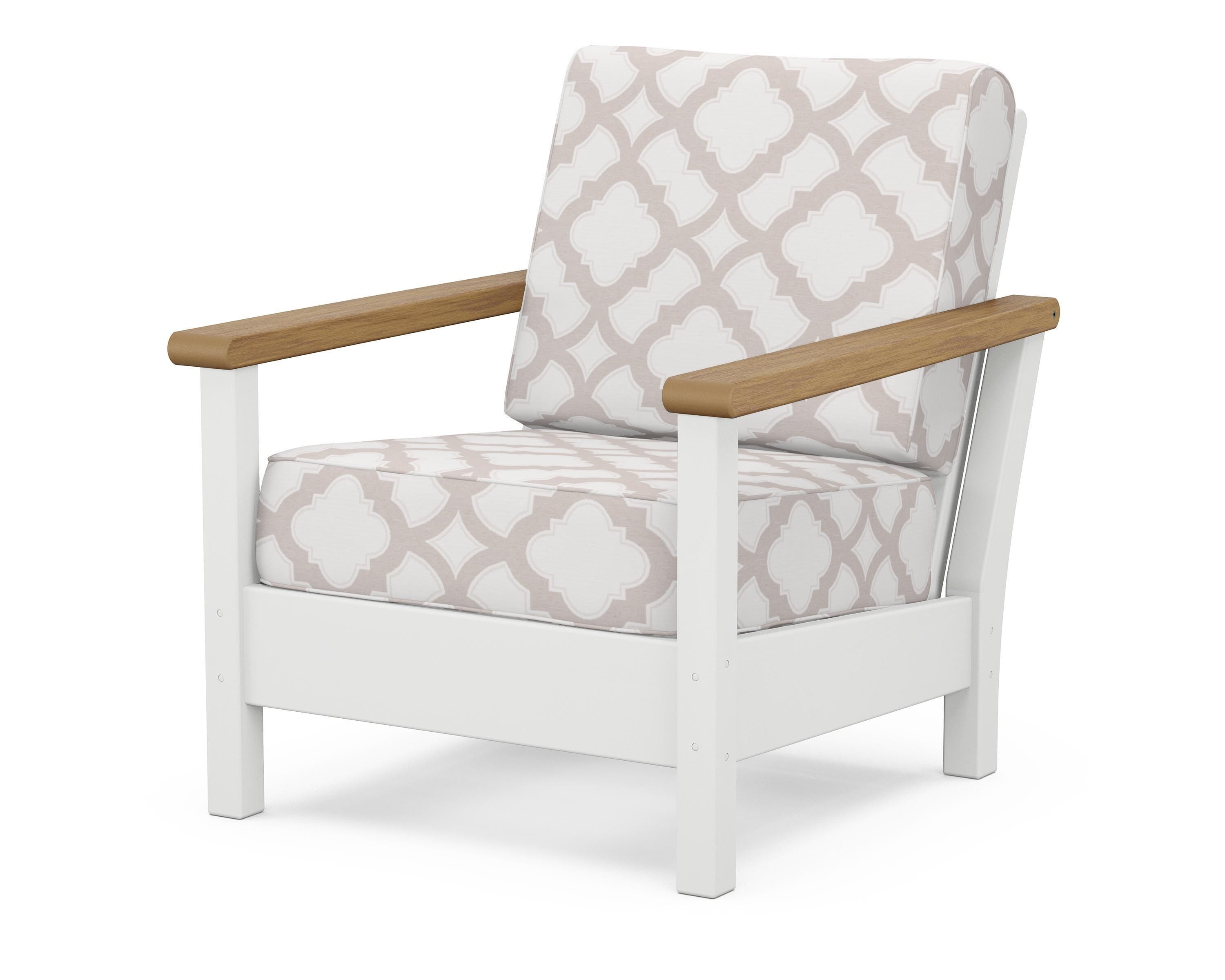 POLYWOOD® Harbour Deep Seating Chair in White / Natural / Trellis Dune Burlap