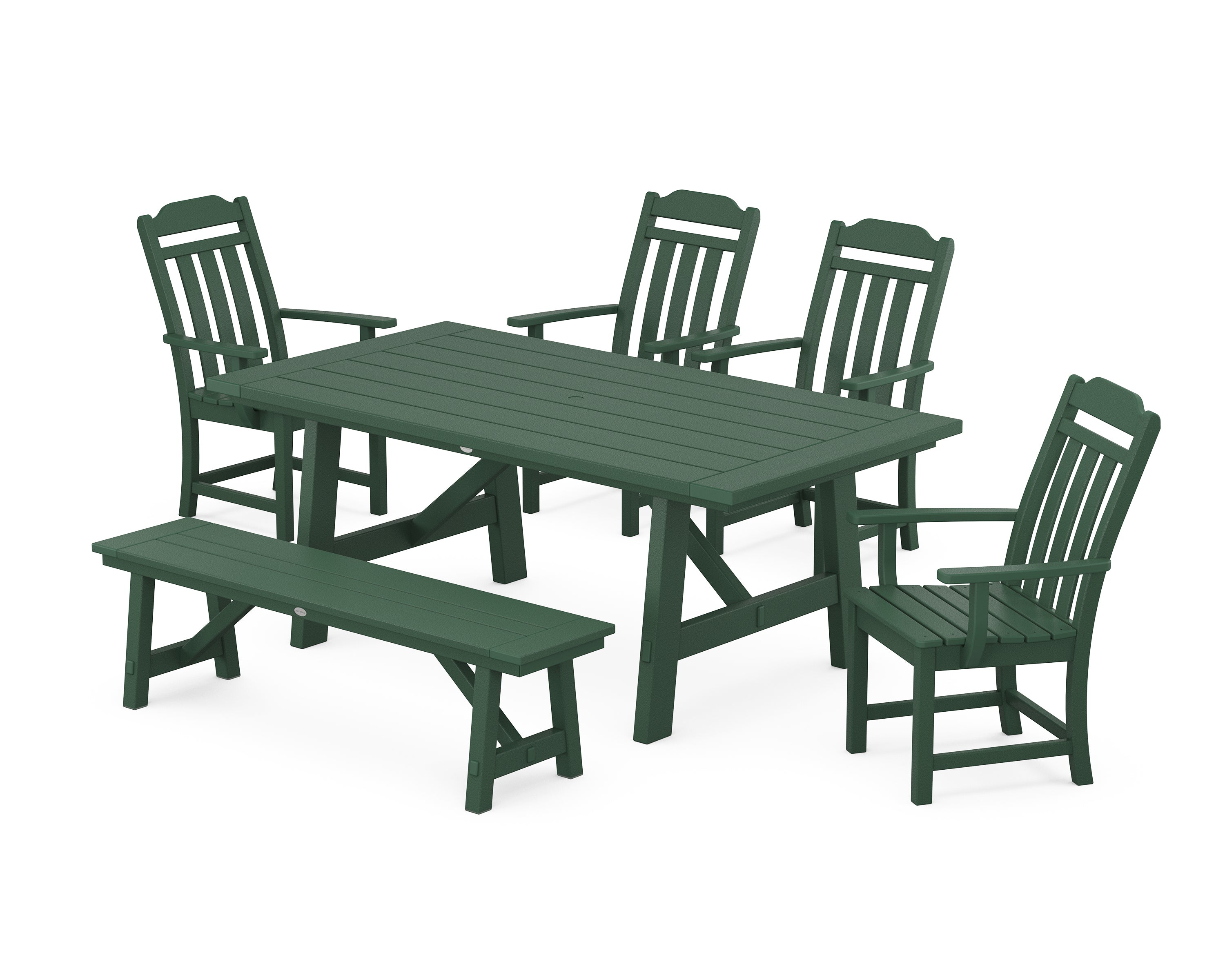 Country Living Cottage 6-Piece Rustic Farmhouse Dining Set with Bench in Green