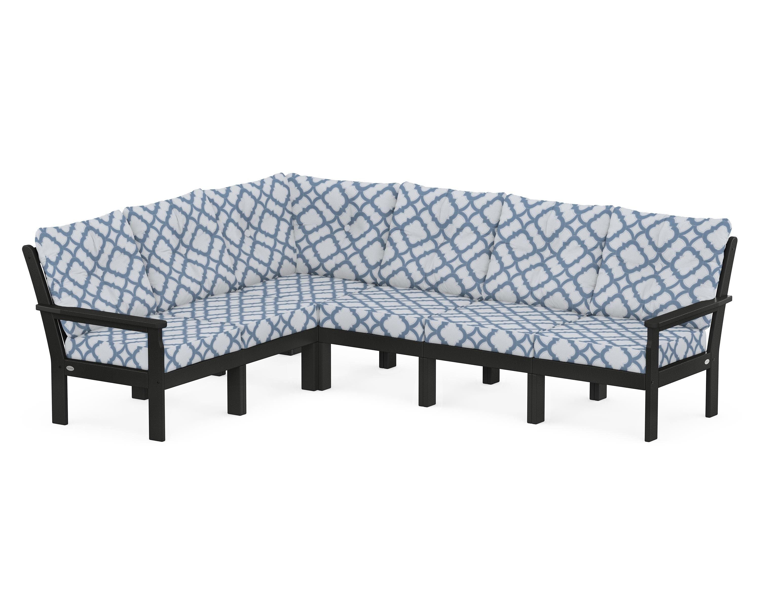 POLYWOOD® Vineyard 6-Piece Sectional in Black / Trellis Sky Blue