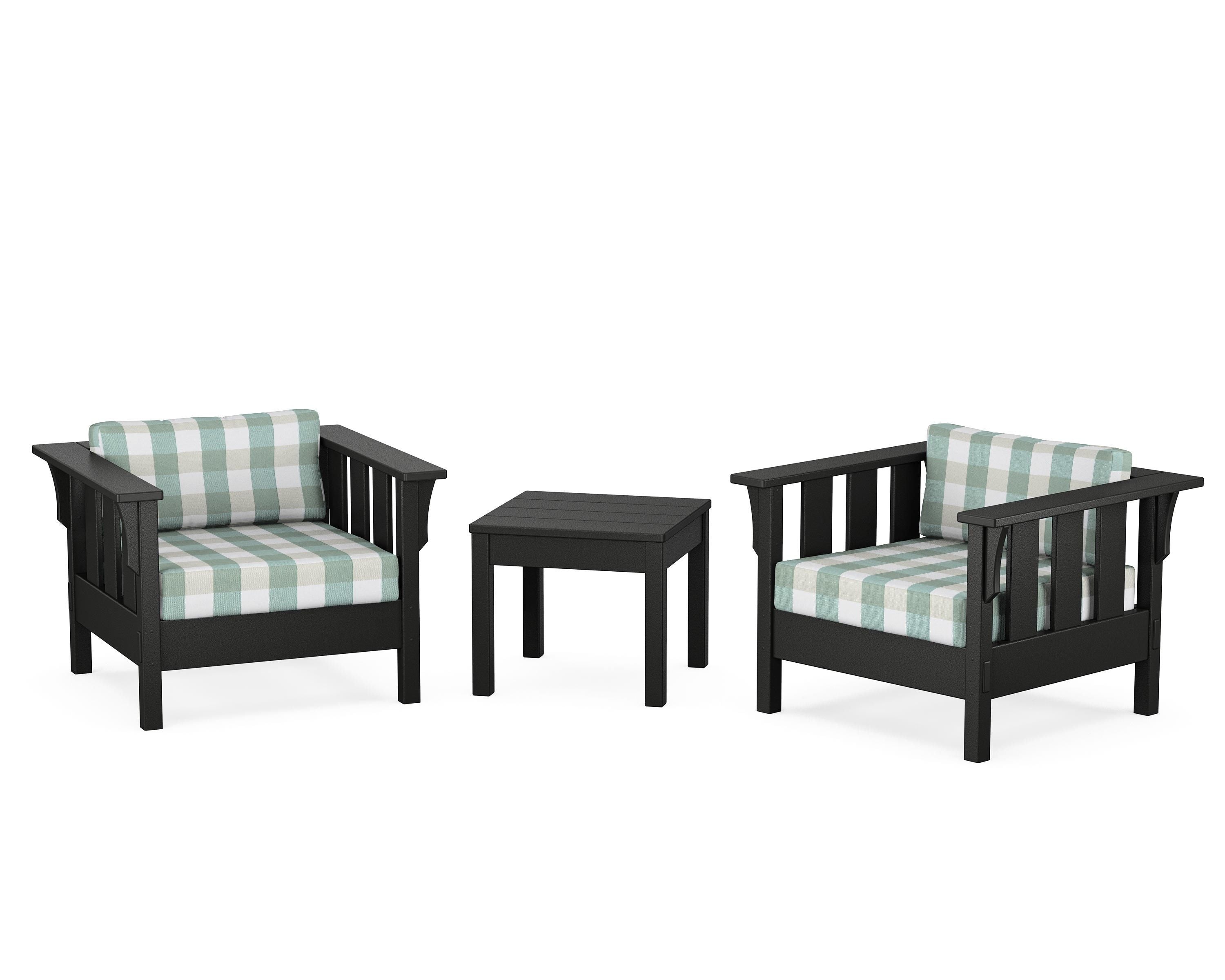 Martha Stewart by POLYWOOD® Acadia 3-Piece Deep Seating Set in Black / Buffalo Plaid Glacier Spa