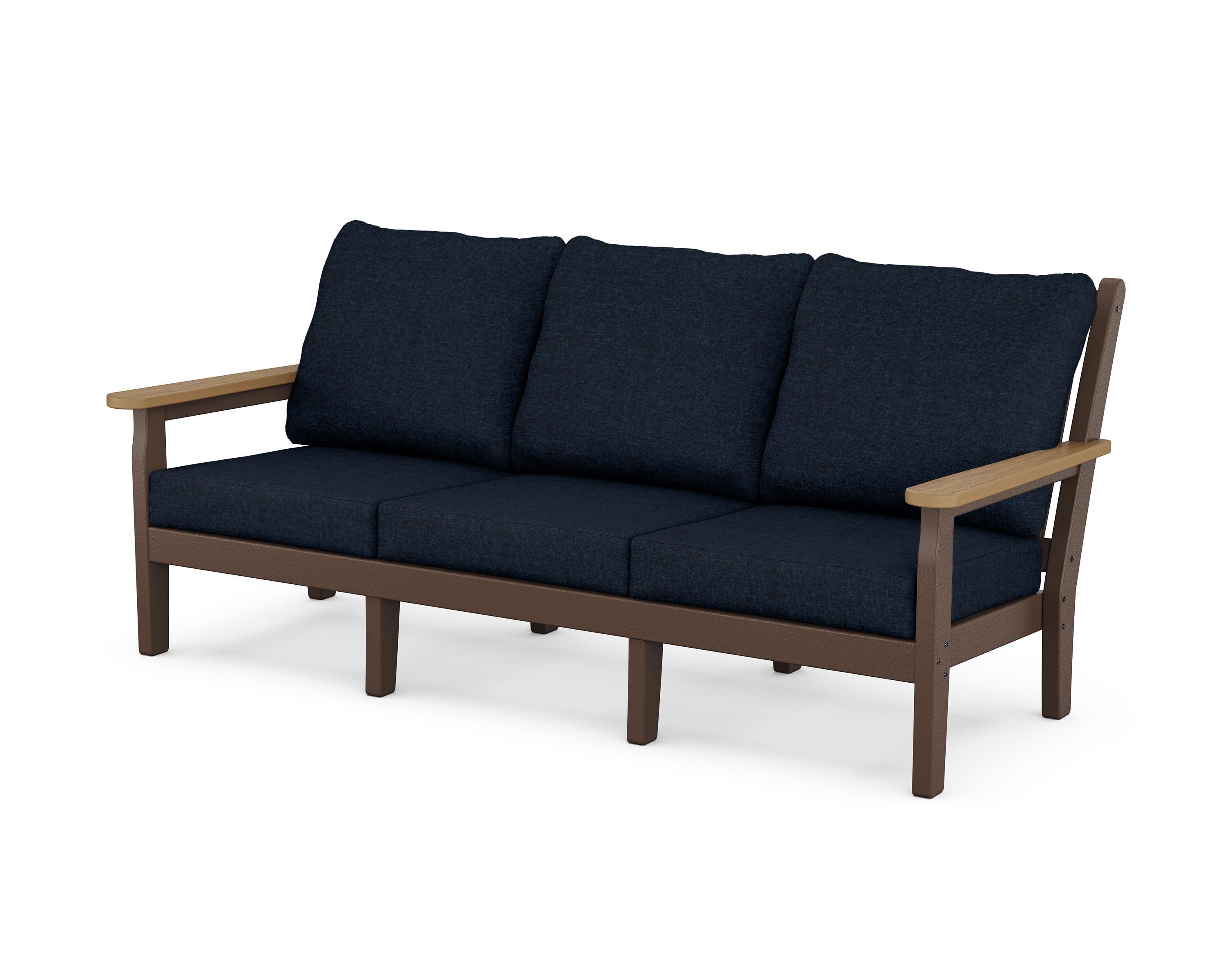 POLYWOOD® Chippendale Deep Seating Sofa in Mahogany / Natural / Marine Indigo