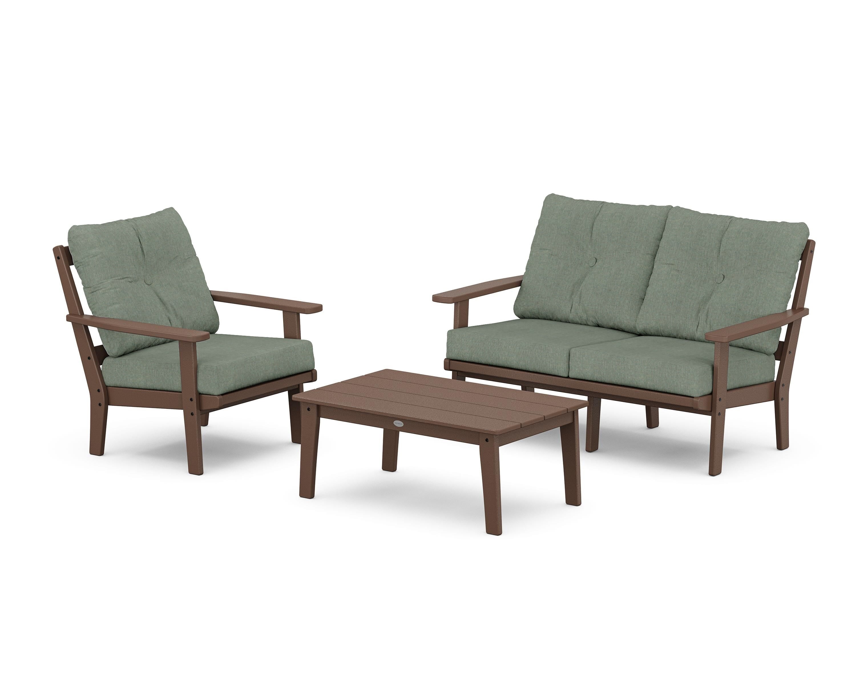 POLYWOOD® Prairie 3-Piece Deep Seating Set with Loveseat in Mahogany / Cast Sage