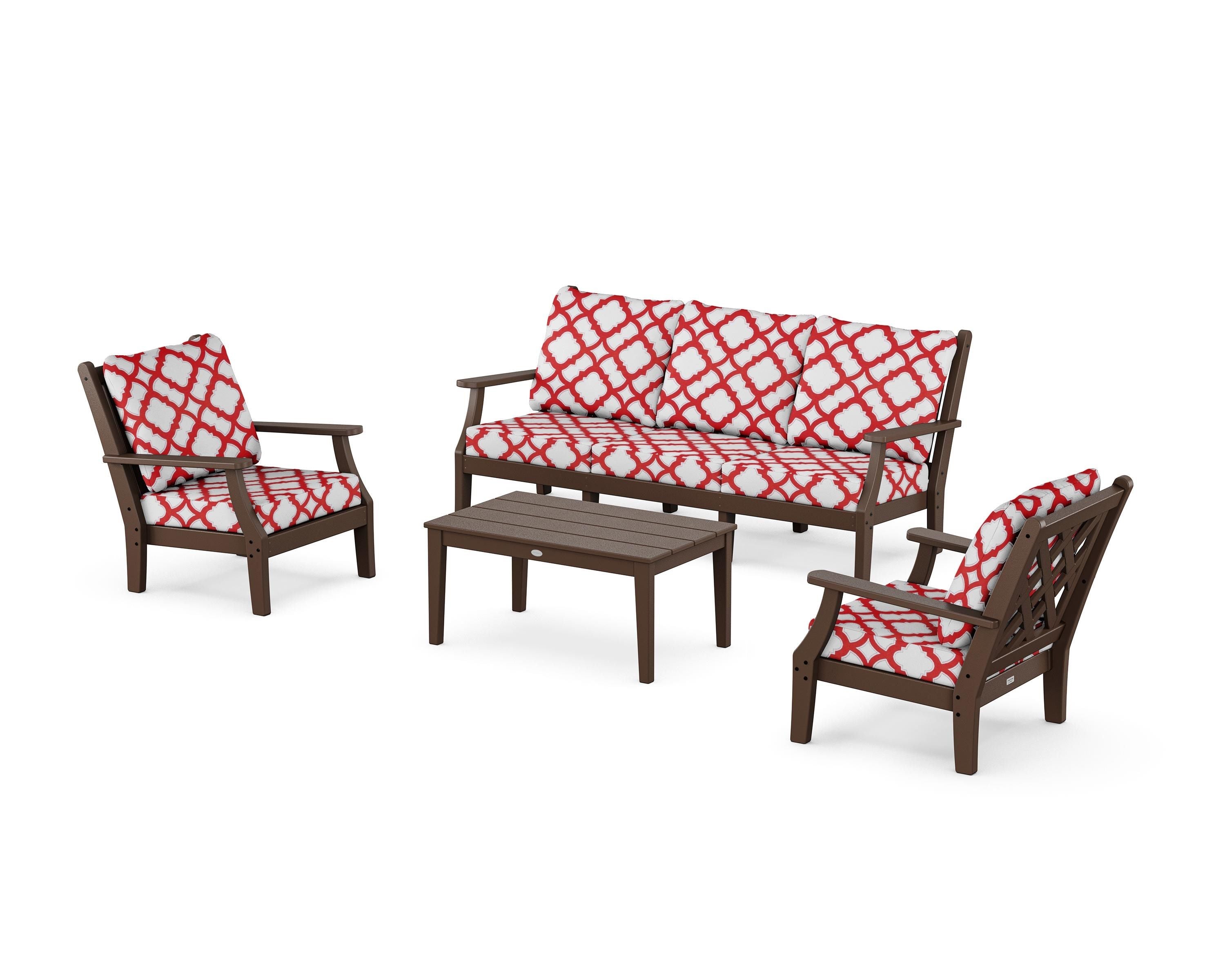 Country Living Wovendale 4-Piece Deep Seating Set with Sofa in Mahogany / Trellis Crimson