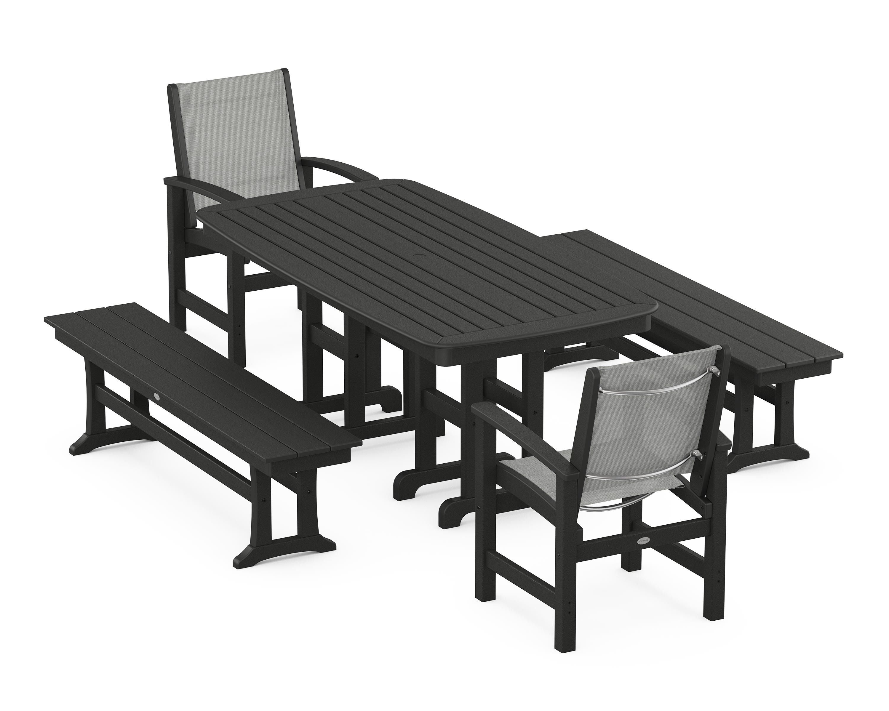 POLYWOOD® Coastal 5-Piece Dining Set in Black / Metallic Sling