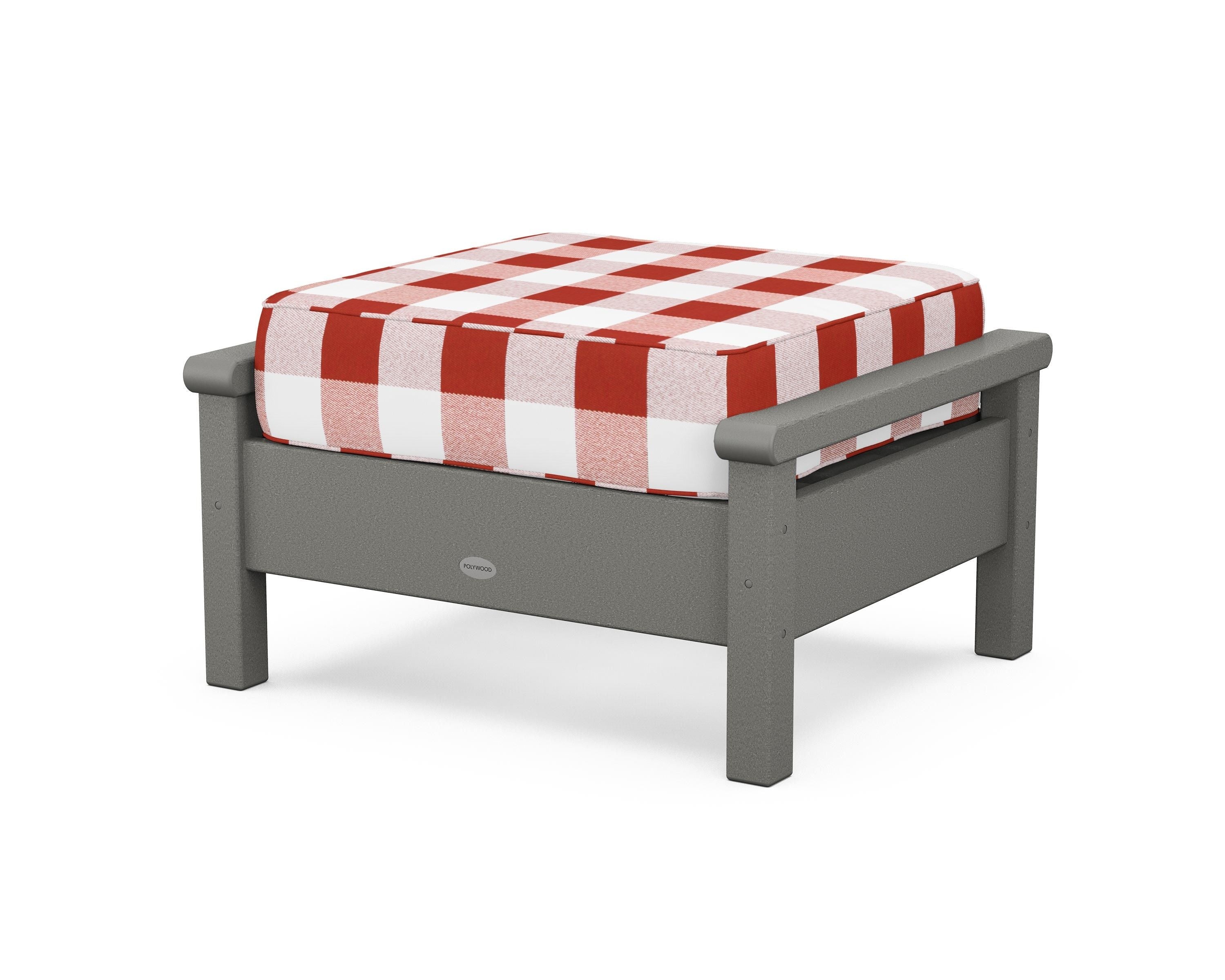 POLYWOOD® Harbour Deep Seating Ottoman in Slate Grey / Buffalo Plaid Crimson