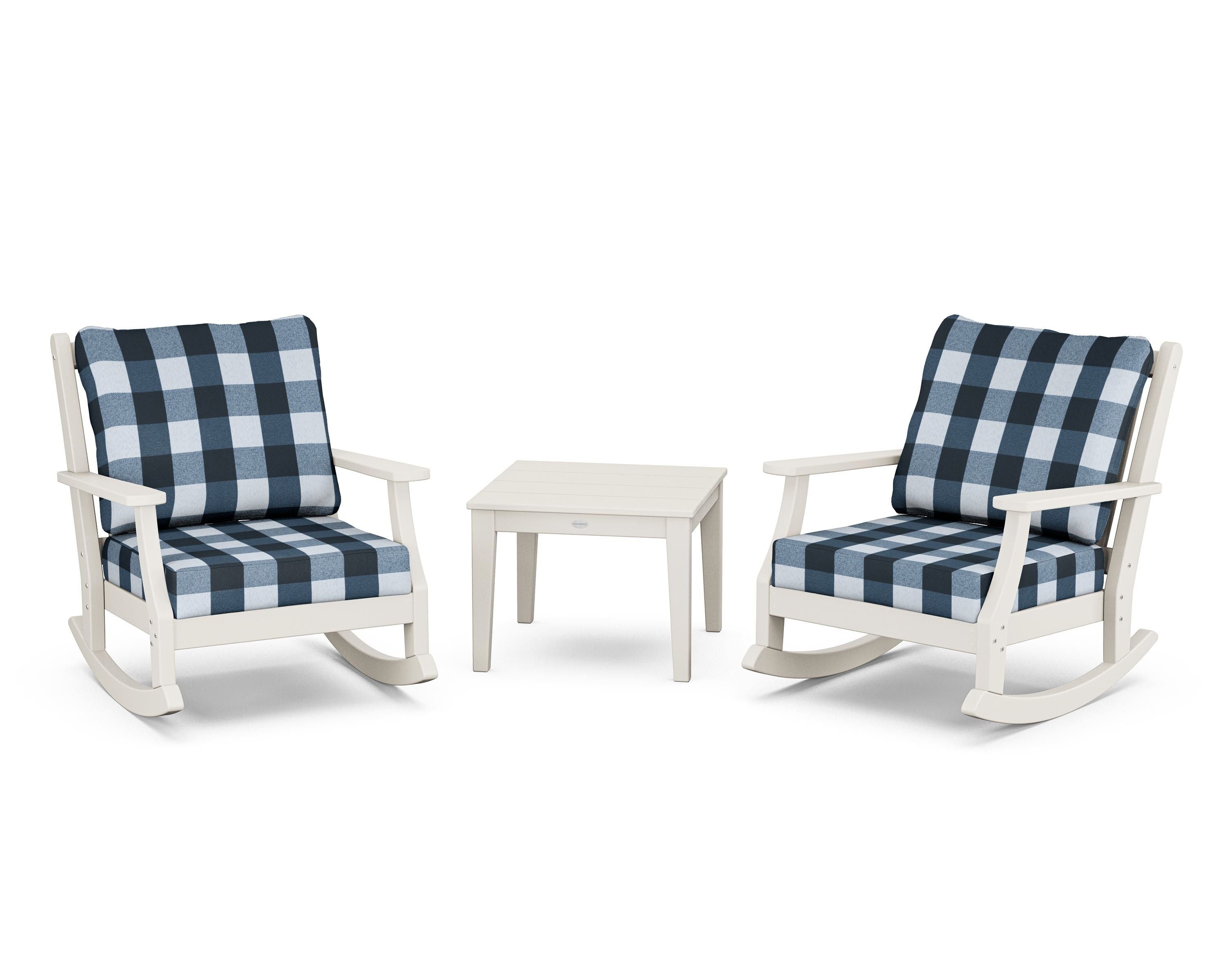 Country Living Wovendale 3-Piece Deep Seating Rocker Set in Sand / Buffalo Plaid Marine Indigo