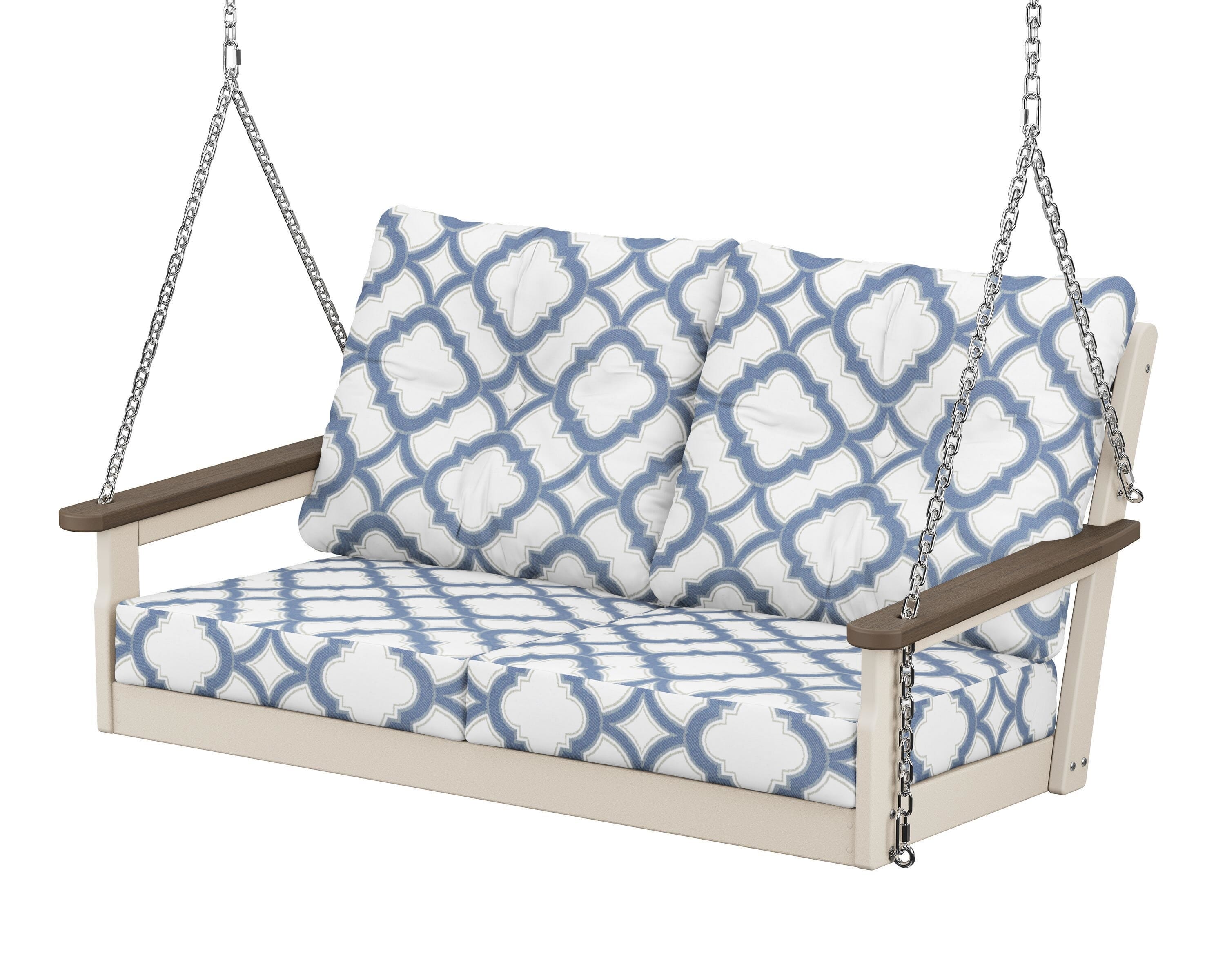 POLYWOOD® Vineyard Deep Seating Swing in Sand / Kona / Trellis Sky Blue
