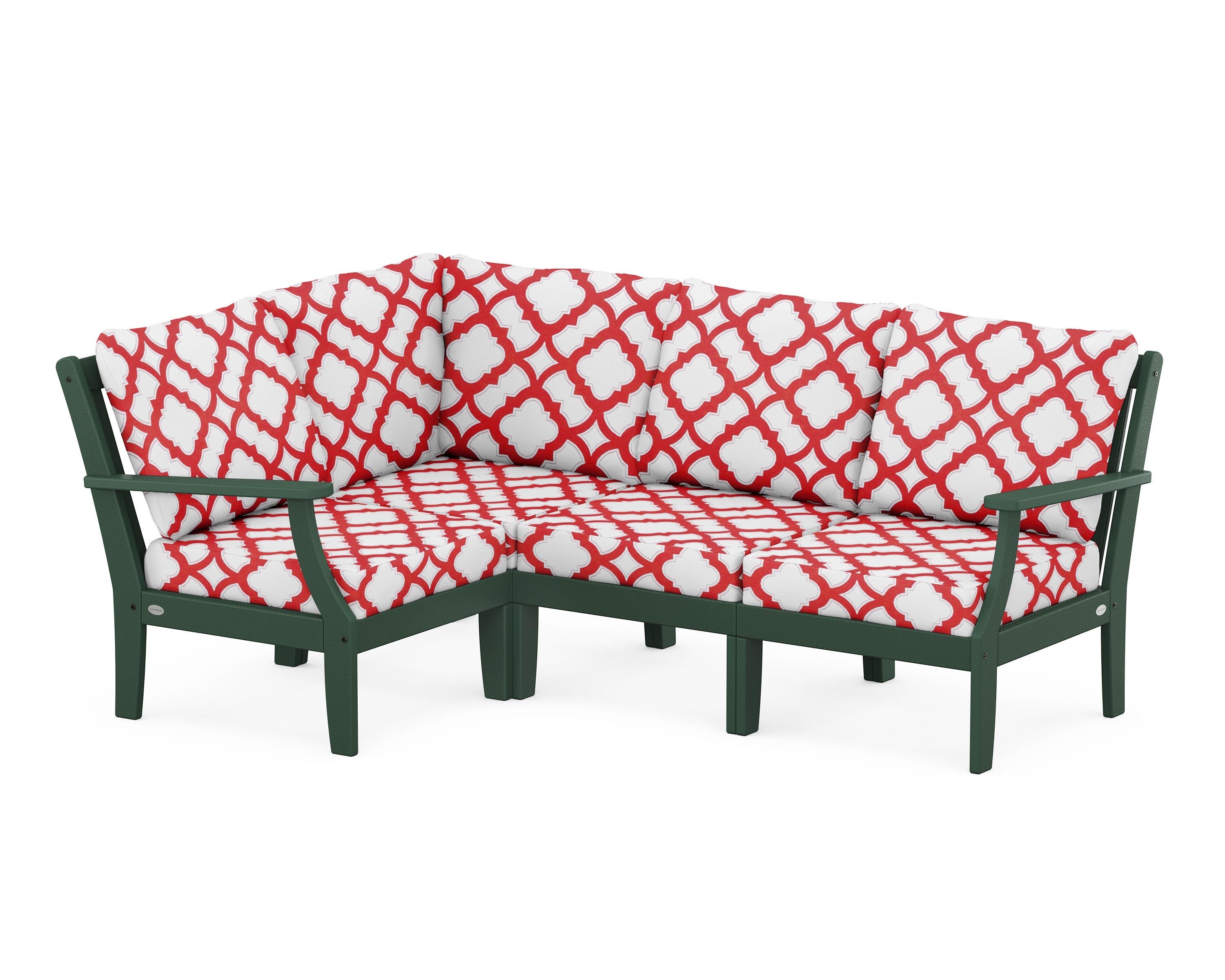 POLYWOOD® Braxton Modular 4-Piece Deep Seating Set in Green / Trellis Crimson