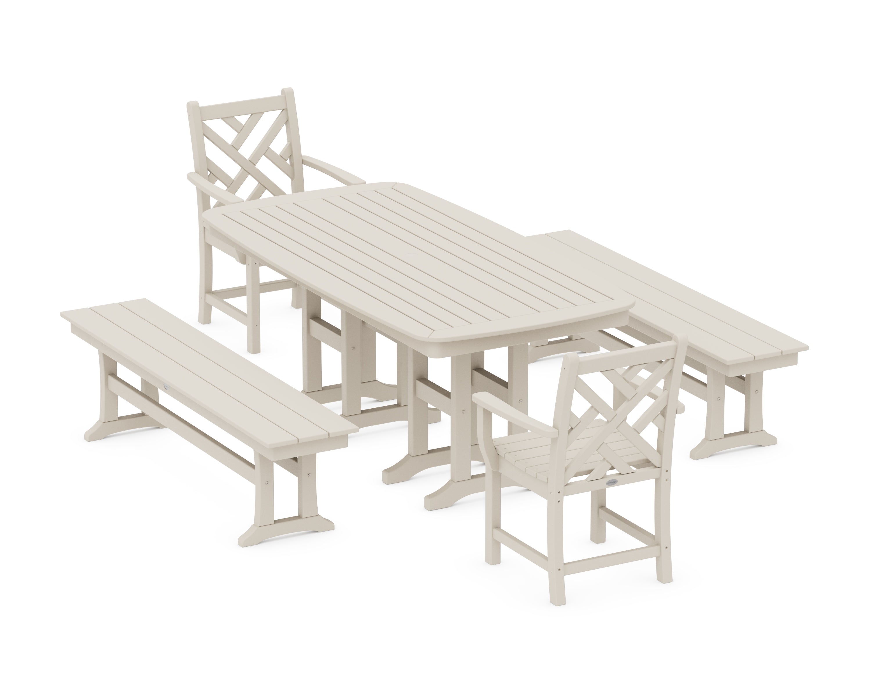 POLYWOOD® Chippendale 5-Piece Dining Set with Benches in Sand