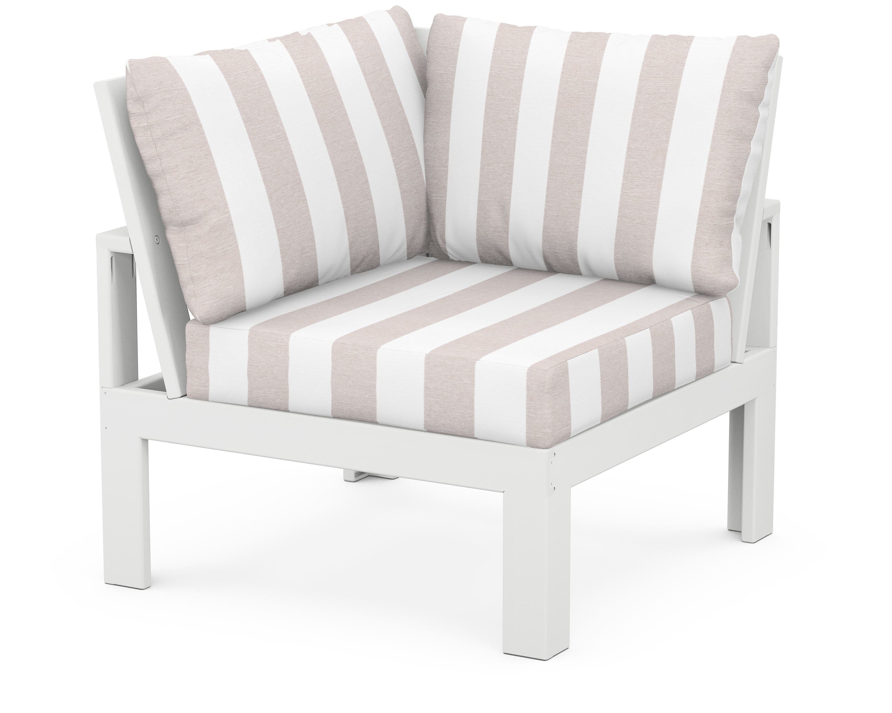 Unbranded Modular Corner Chair in White / Cabana Stripe Dune Burlap
