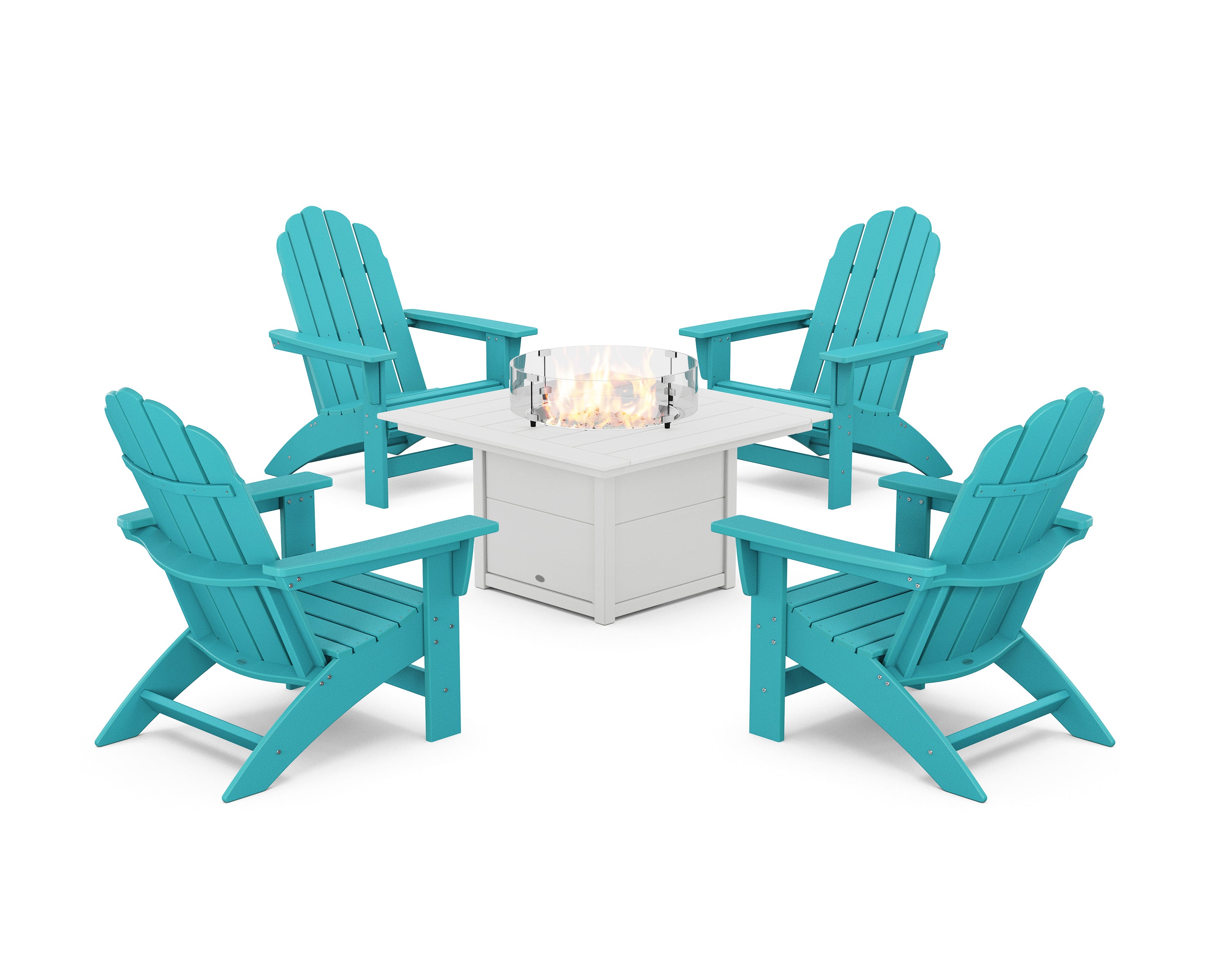 POLYWOOD® 5-Piece Vineyard Grand Adirondack Conversation Set with Fire Pit Table in Aruba / White