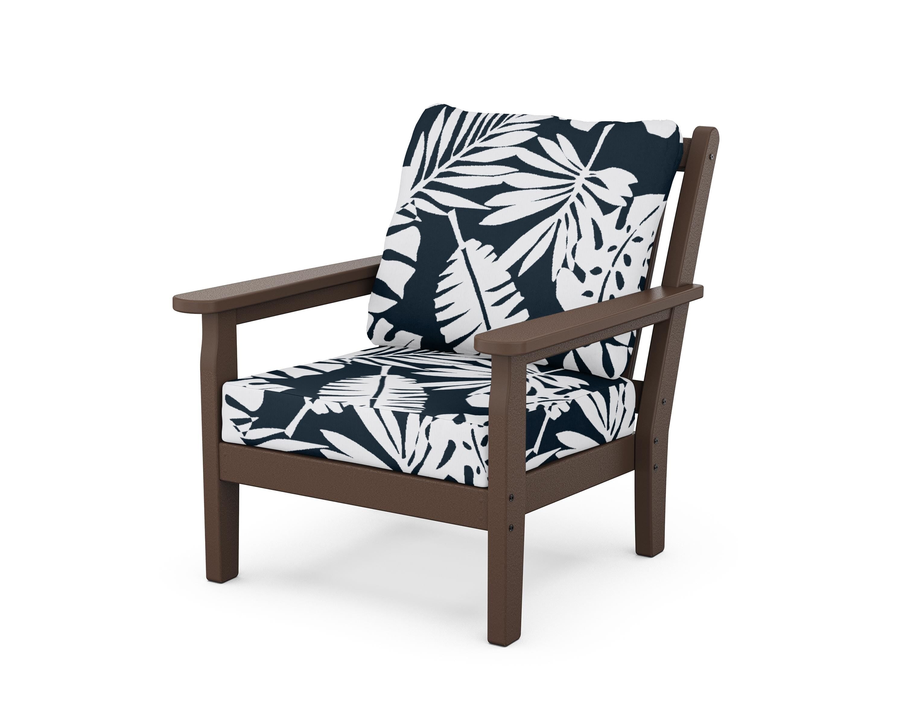 POLYWOOD® Chippendale Deep Seating Chair in Mahogany / Leaf Marine Indigo