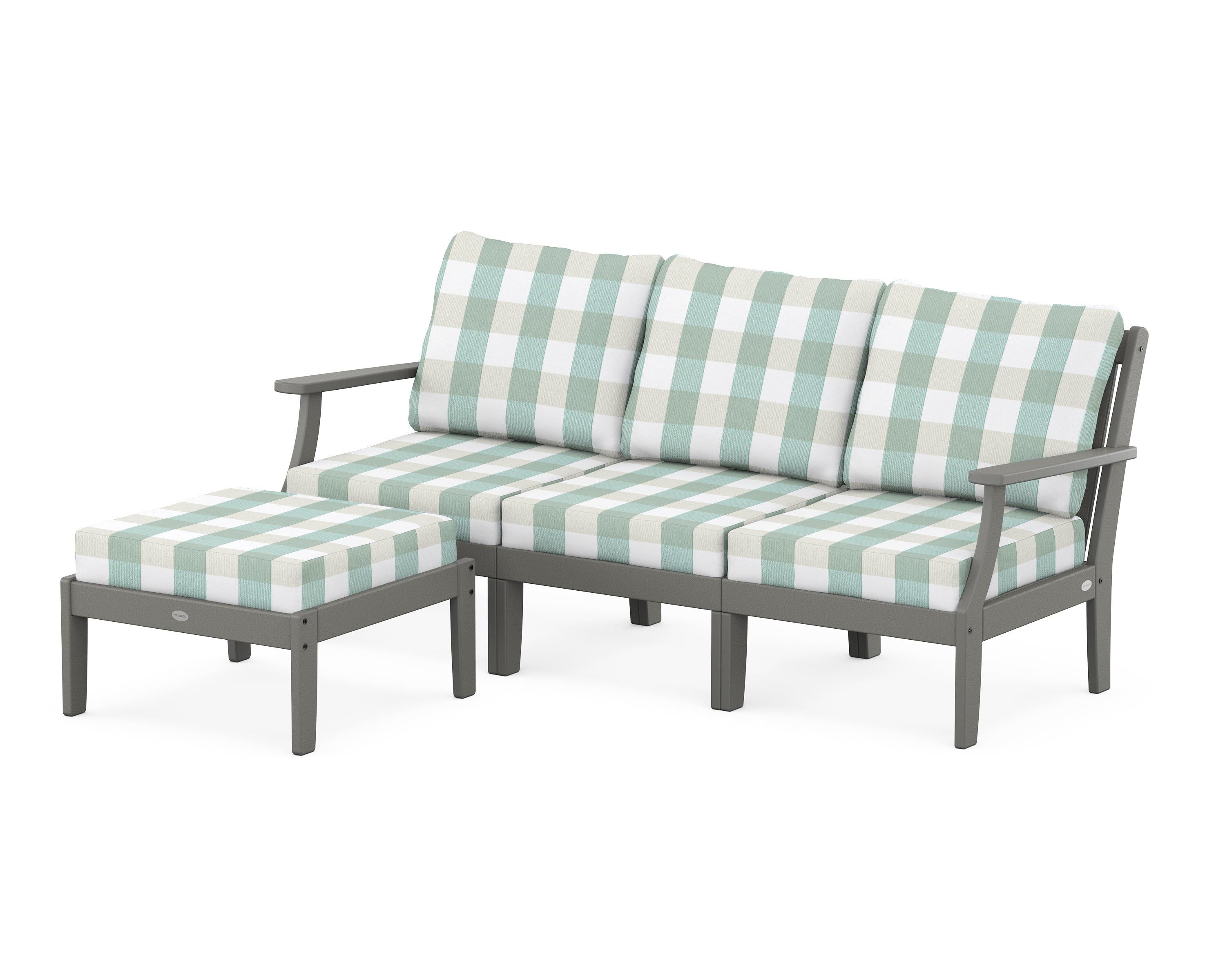 POLYWOOD® Braxton Modular 4-Piece Deep Seating Set with Ottoman in Slate Grey / Buffalo Plaid Glacier Spa