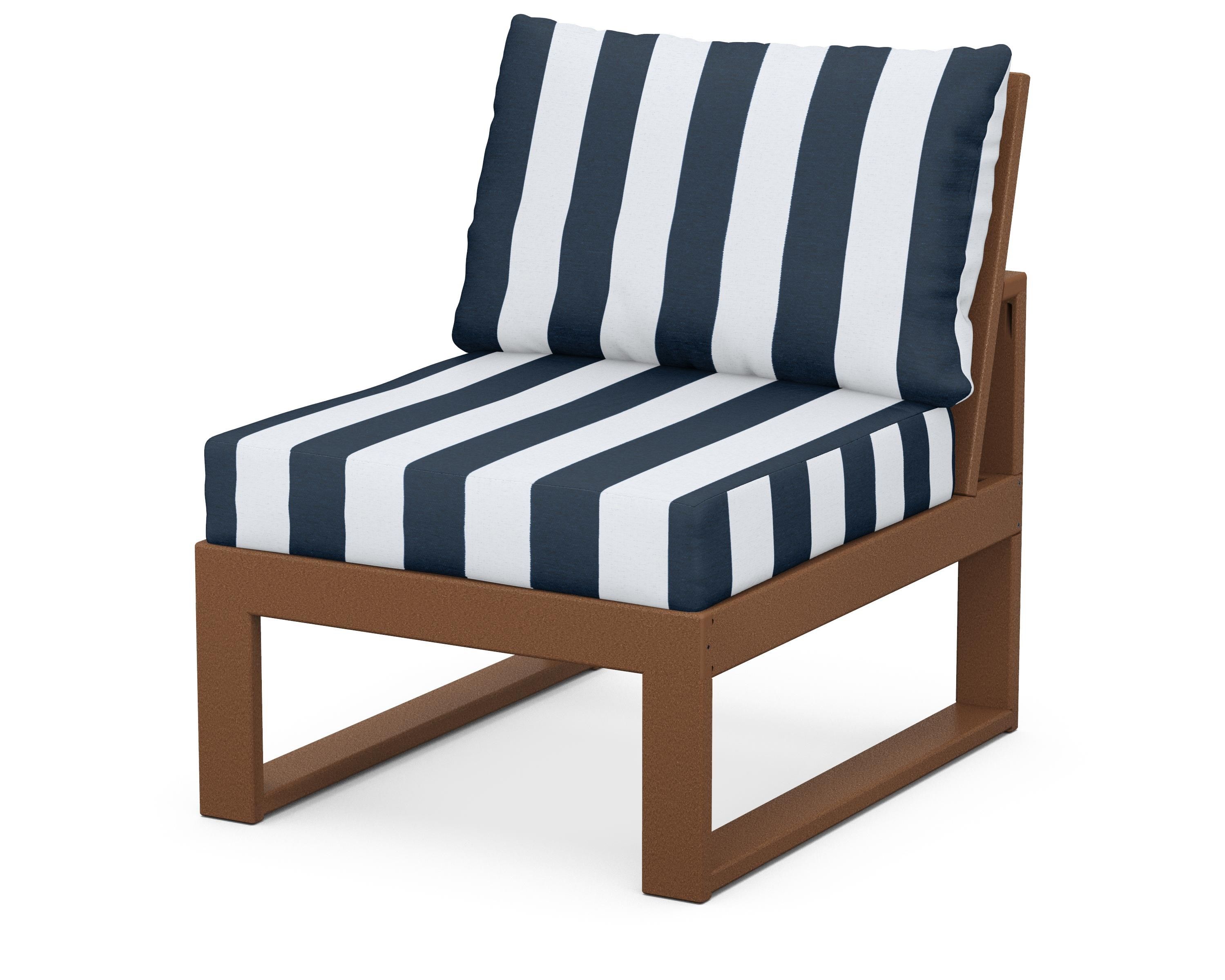 Unbranded Modular Armless Chair in Teak / Cabana Stripe Marine Indigo