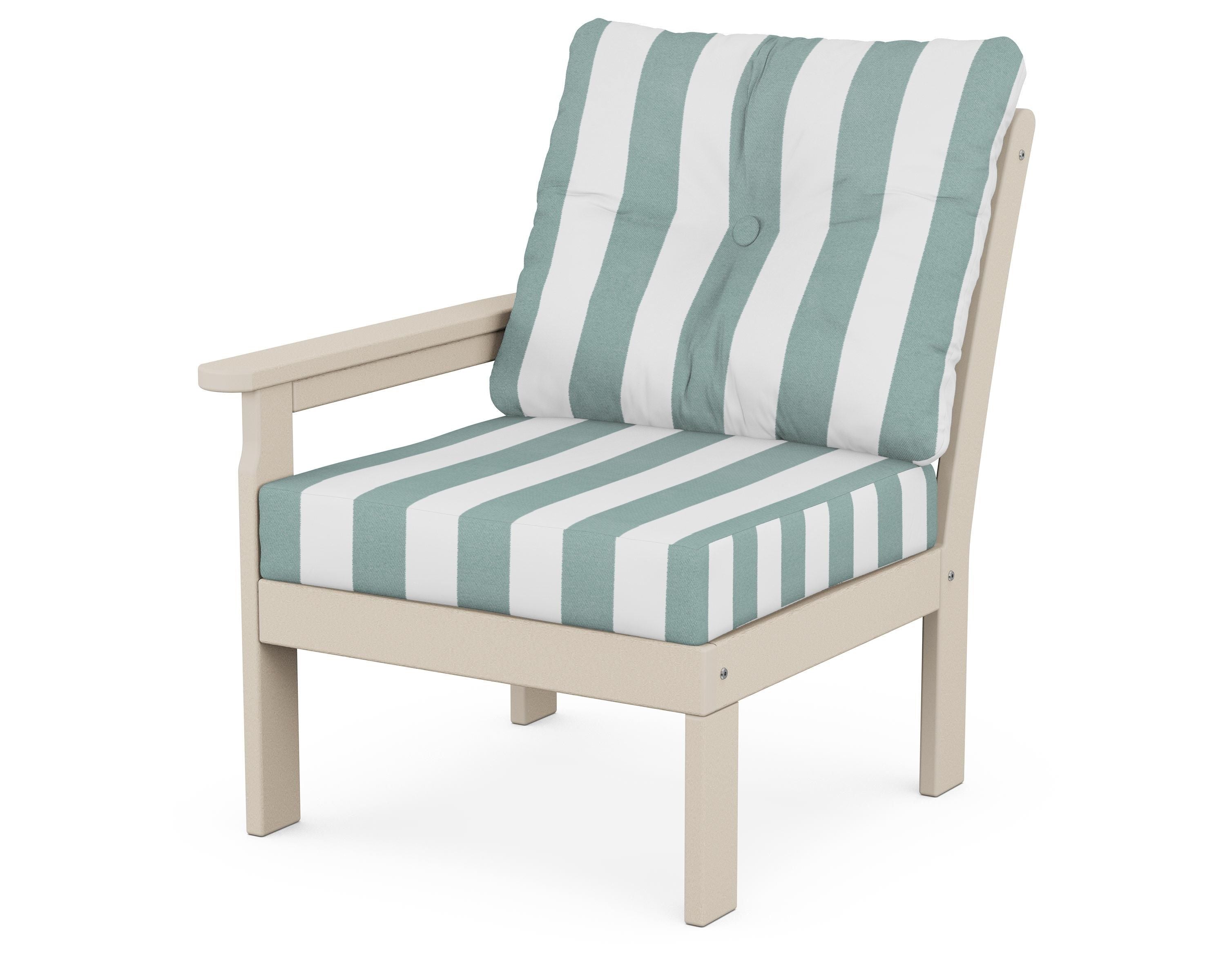 POLYWOOD® Vineyard Modular Left Arm Chair in Sand / Cabana Stripe Glacier Spa
