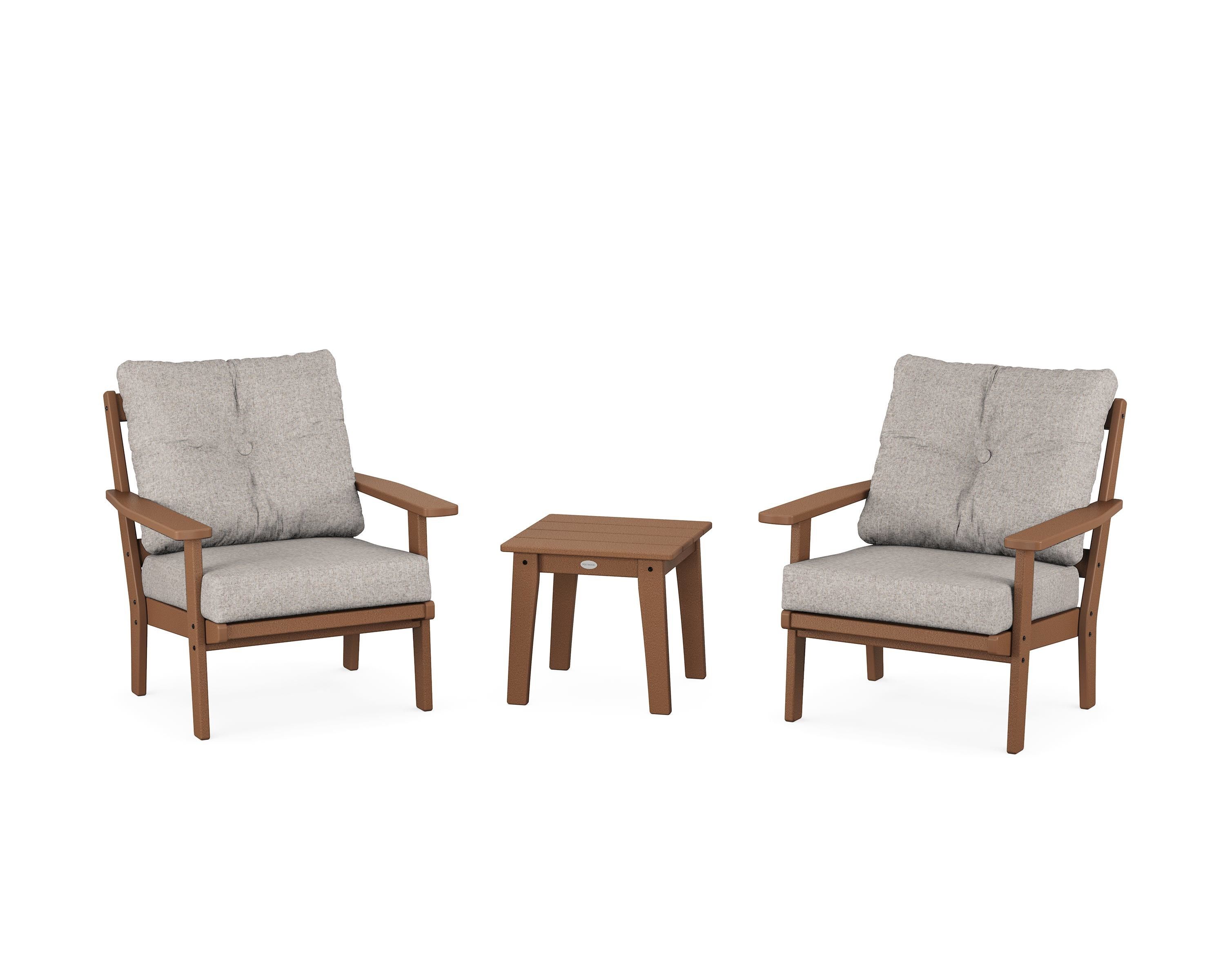 POLYWOOD® Oxford 3-Piece Deep Seating Set in Teak / Weathered Tweed