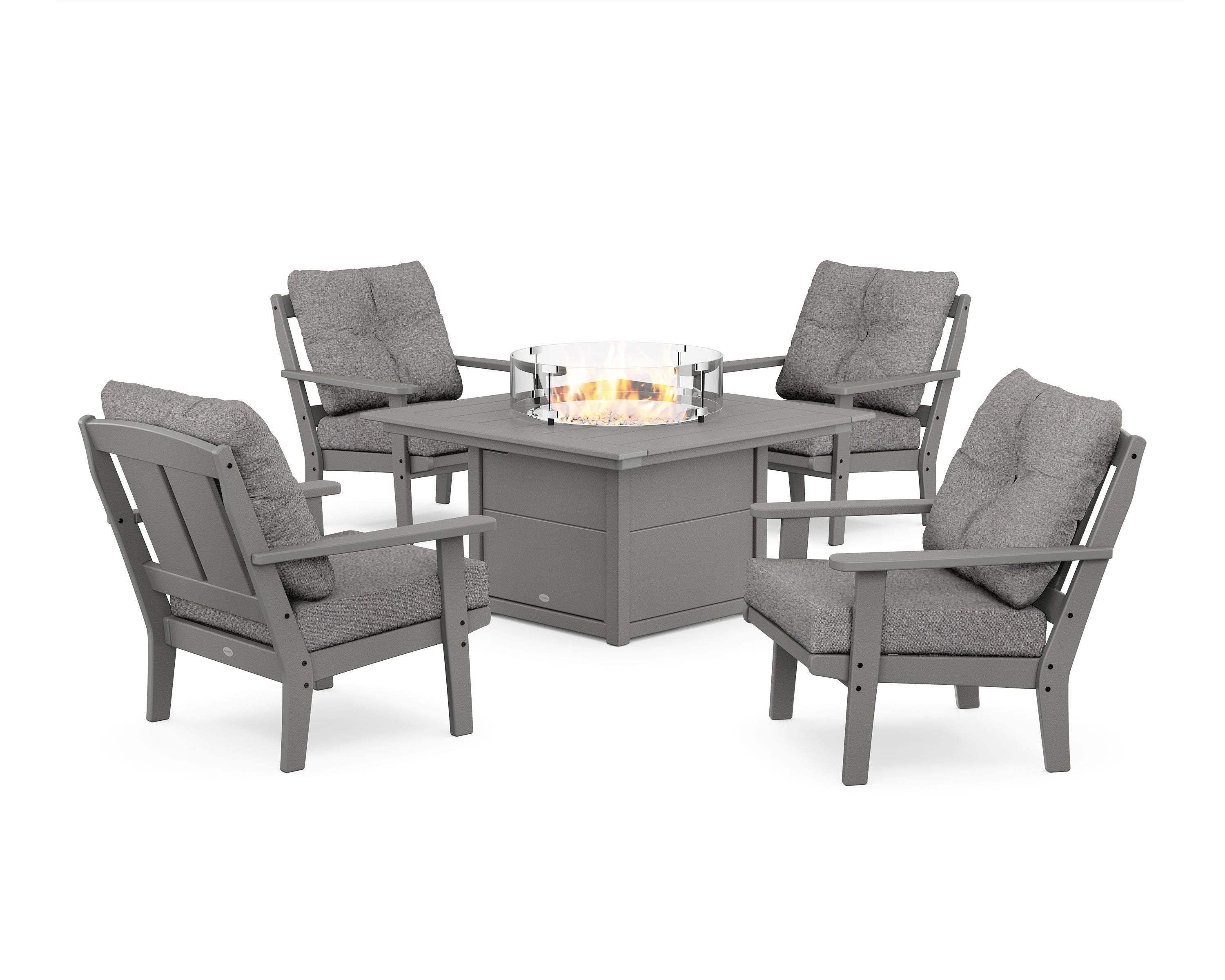 POLYWOOD® Mission 5-Piece Deep Seating Set with Fire Pit Table in Slate Grey / Grey Mist
