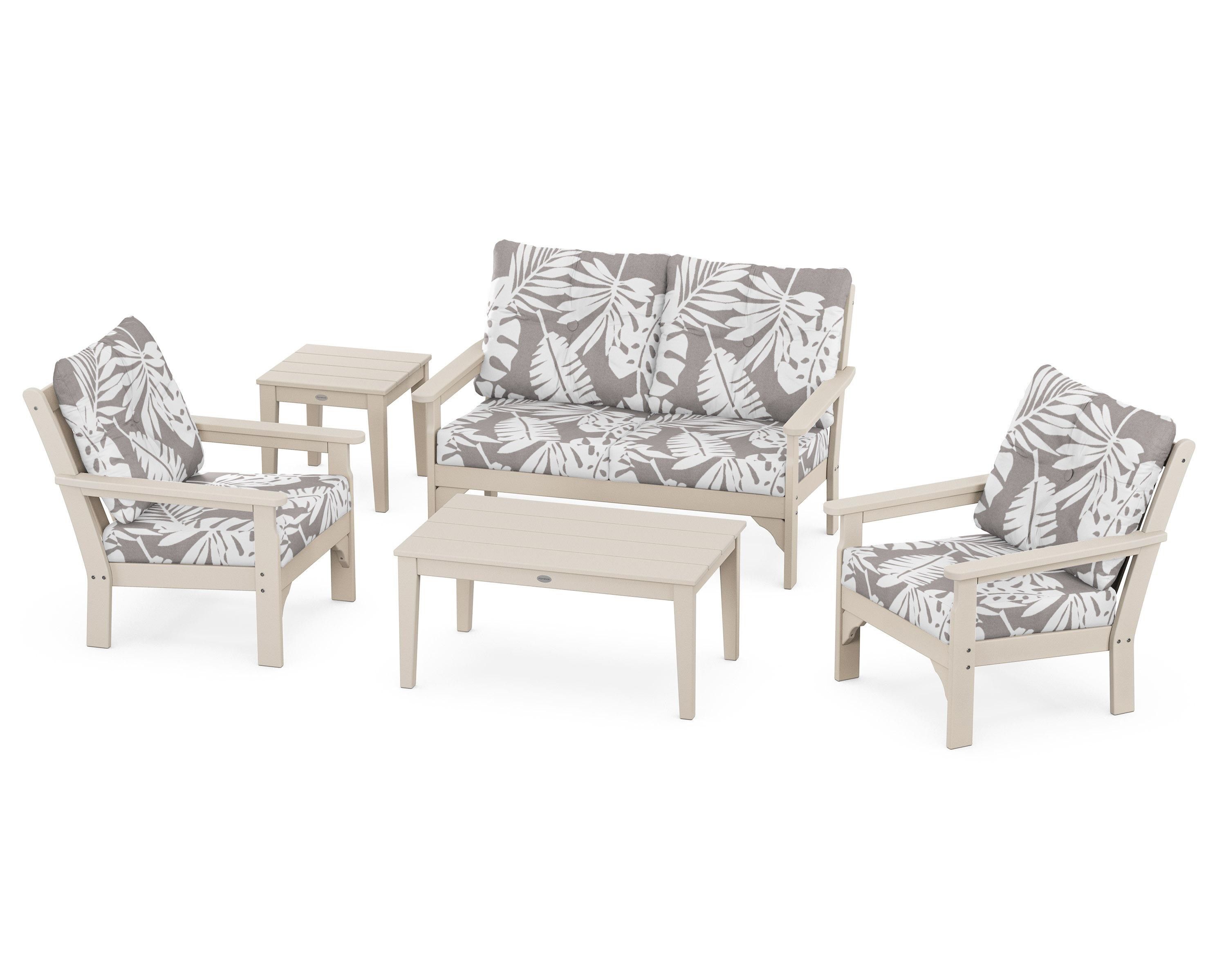 POLYWOOD® Vineyard 5-Piece Deep Seating Set in Sand / Leaf Grey Mist