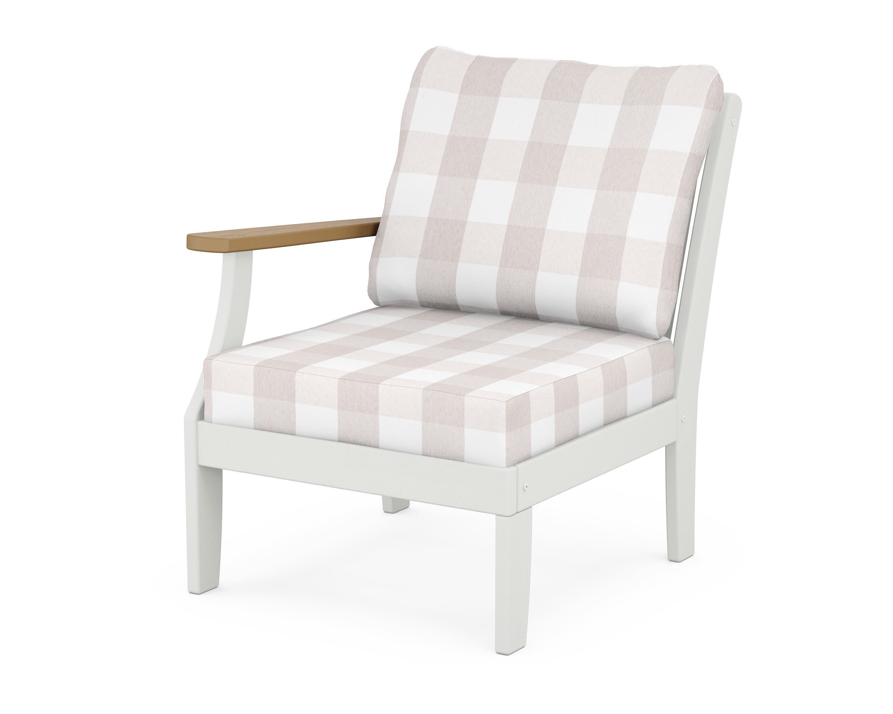 POLYWOOD® Braxton Modular Left Arm Chair in White / Natural / Buffalo Plaid Dune Burlap