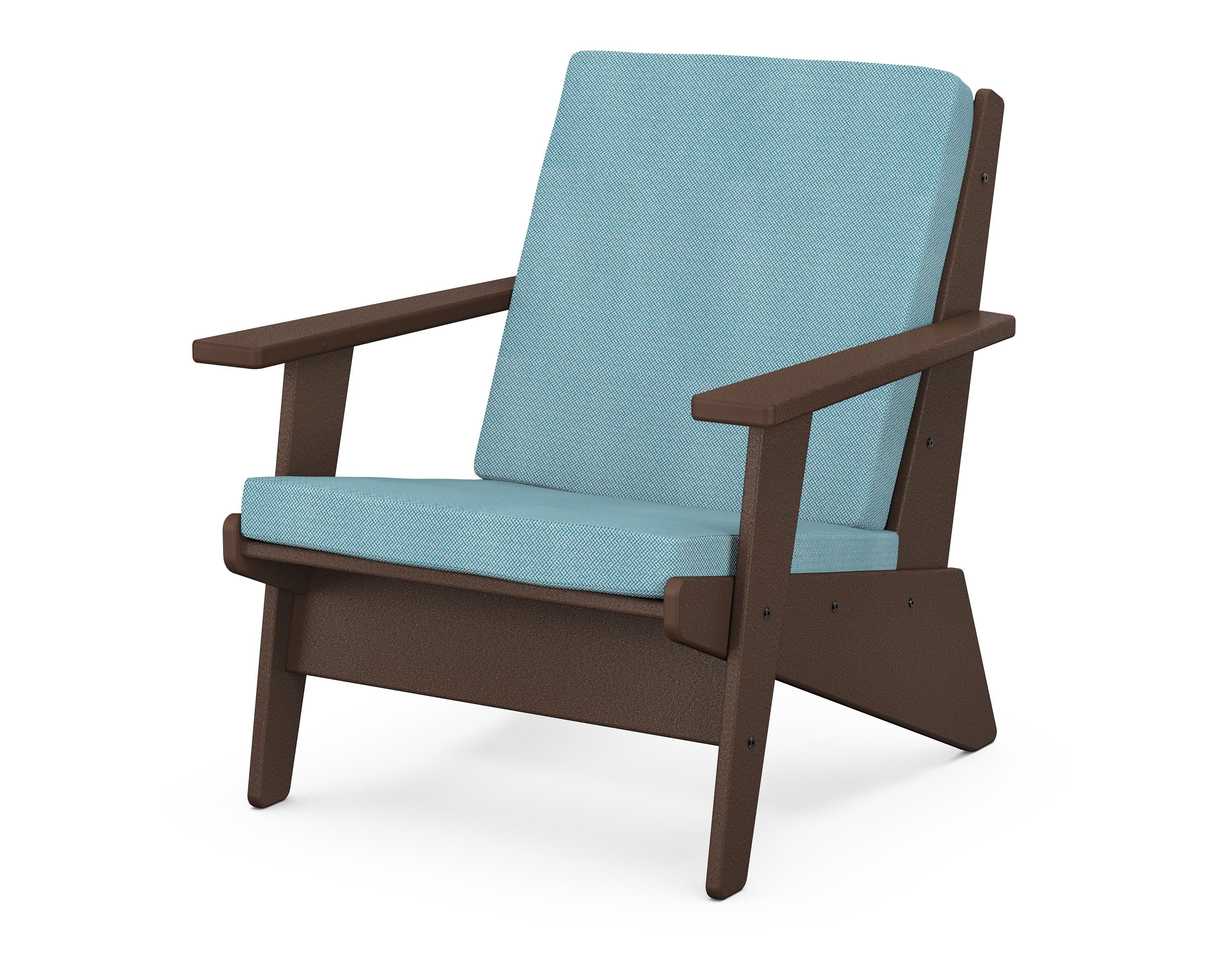 POLYWOOD® Riviera Modern Lounge Chair in Mahogany / Lattice Sky Blue