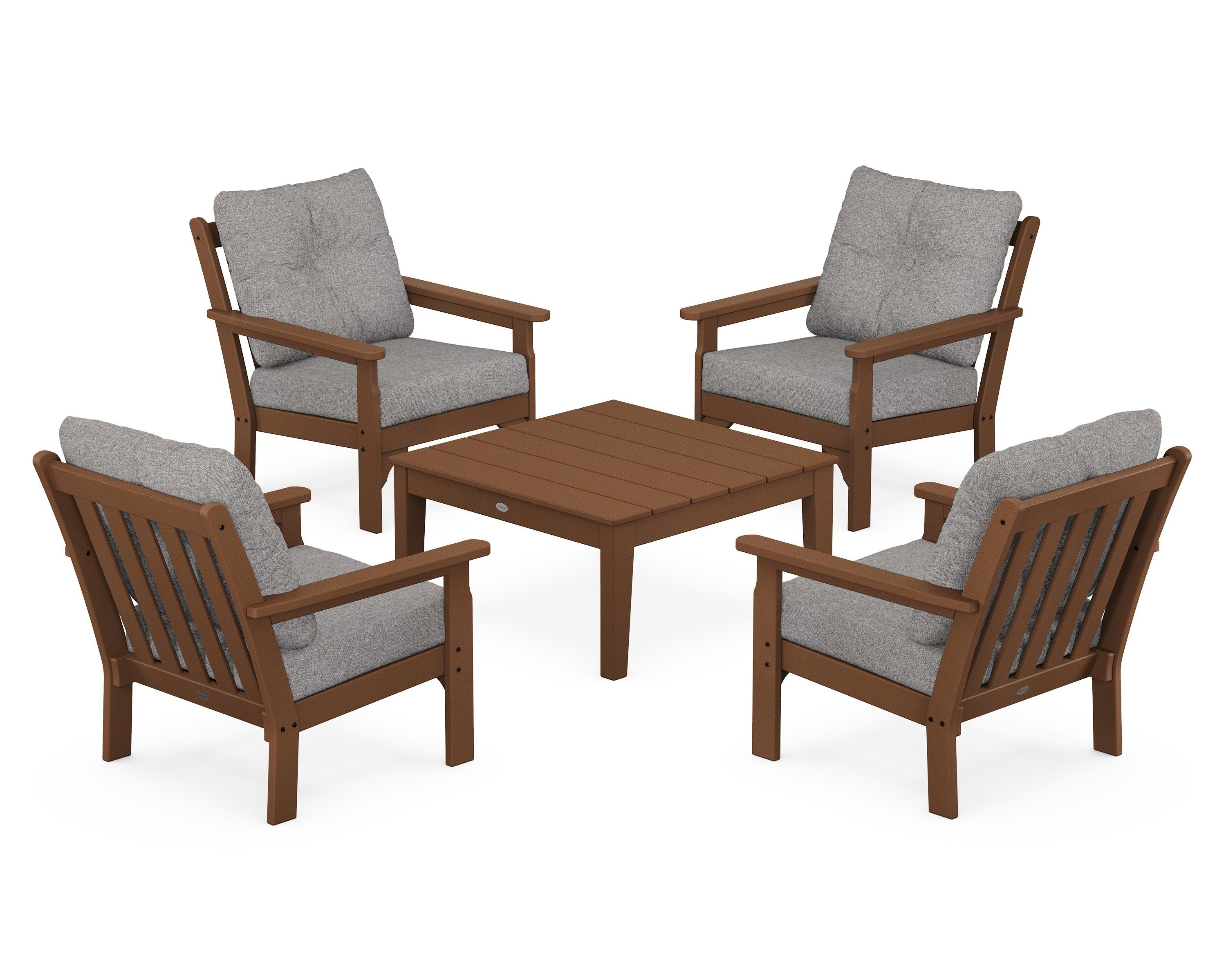 POLYWOOD® Vineyard 5-Piece Deep Seating Conversation Set in Teak / Grey Mist