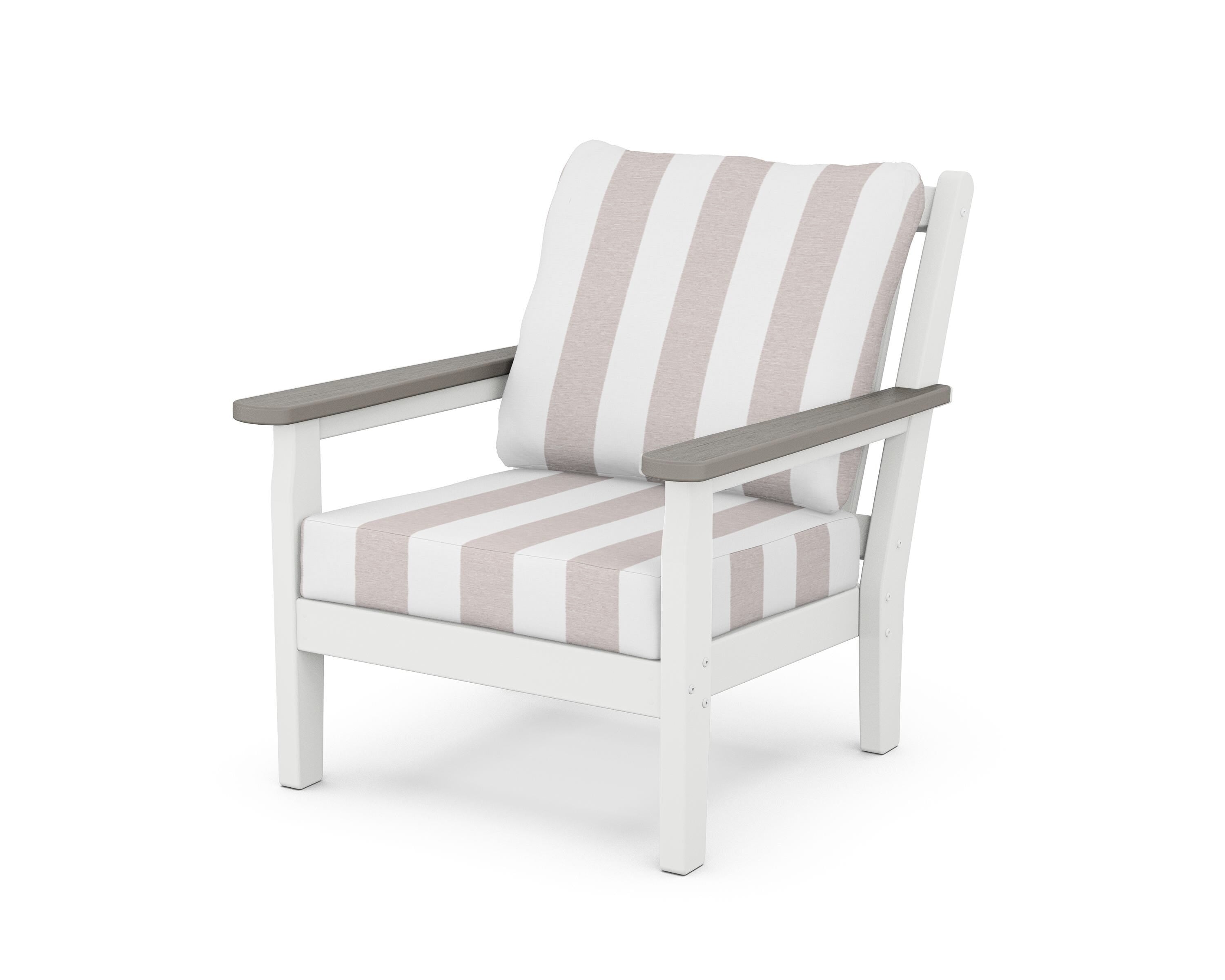 POLYWOOD® Chippendale Deep Seating Chair in White / Driftwood / Cabana Stripe Dune Burlap