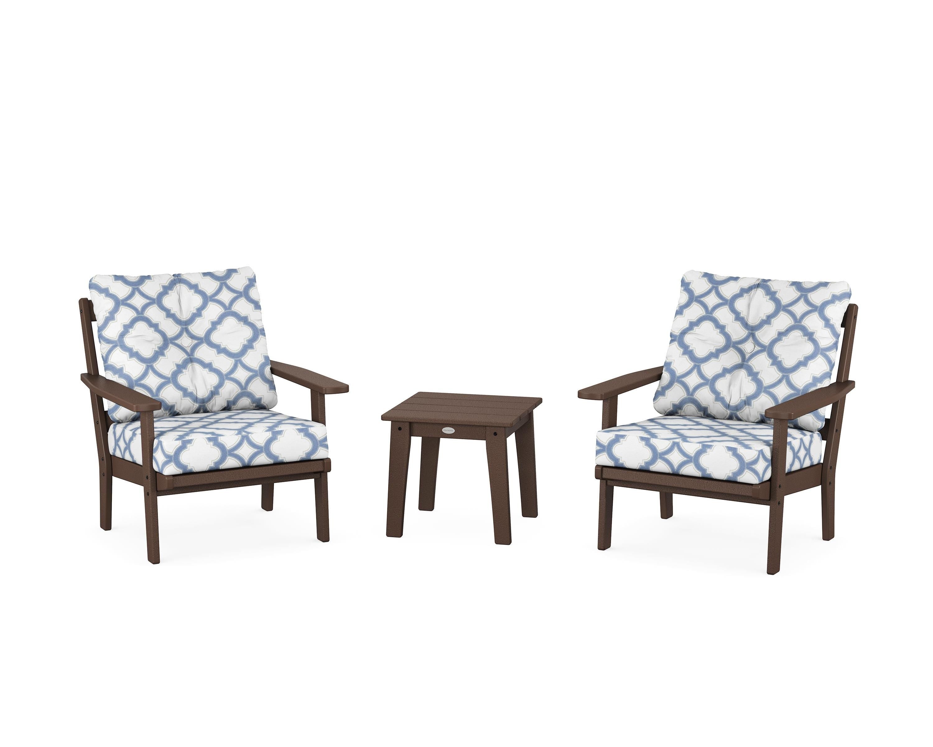 POLYWOOD® Prairie 3-Piece Deep Seating Set in Mahogany / Trellis Sky Blue