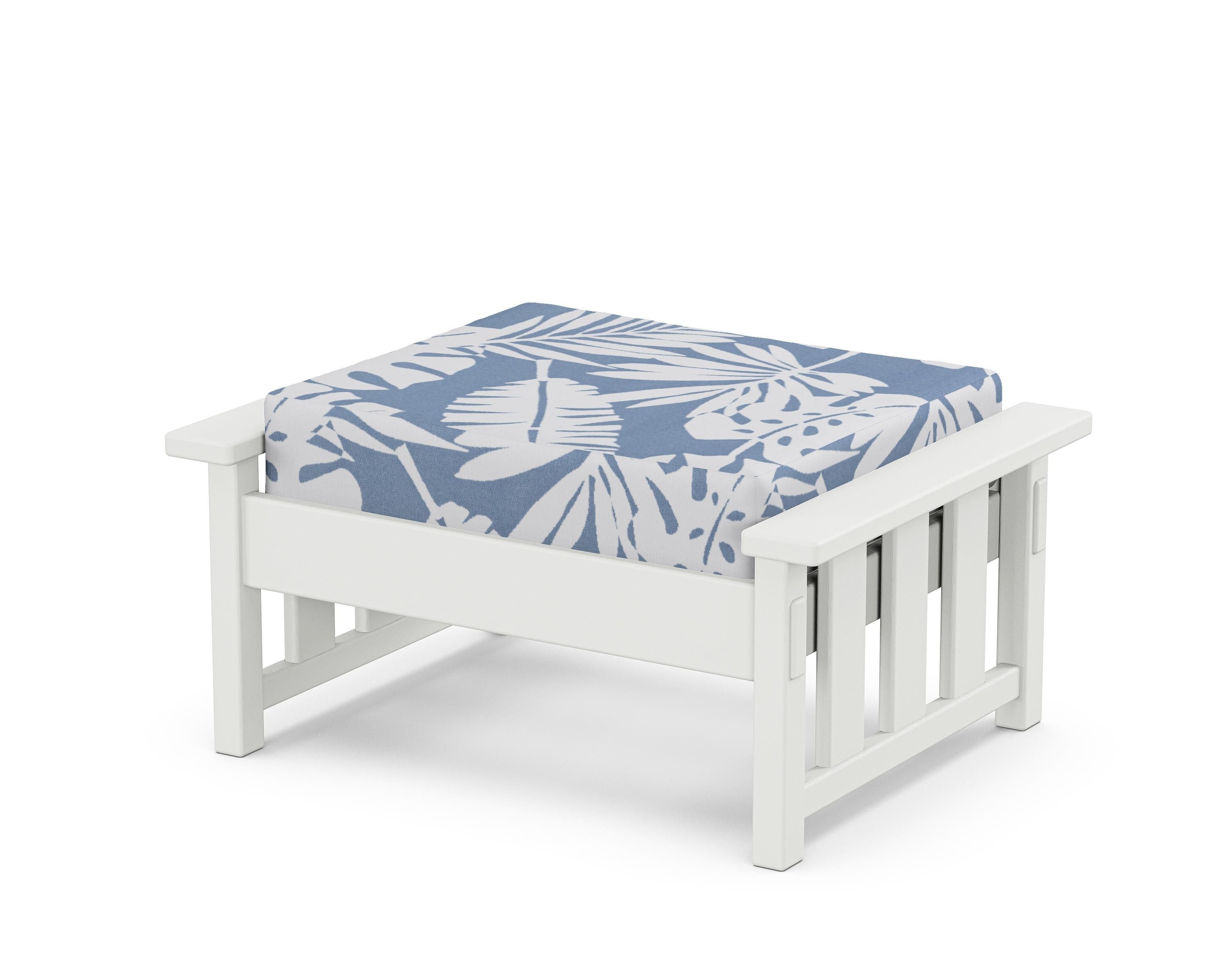 Martha Stewart by POLYWOOD® Acadia Deep Seating Ottoman in White / Leaf Sky Blue
