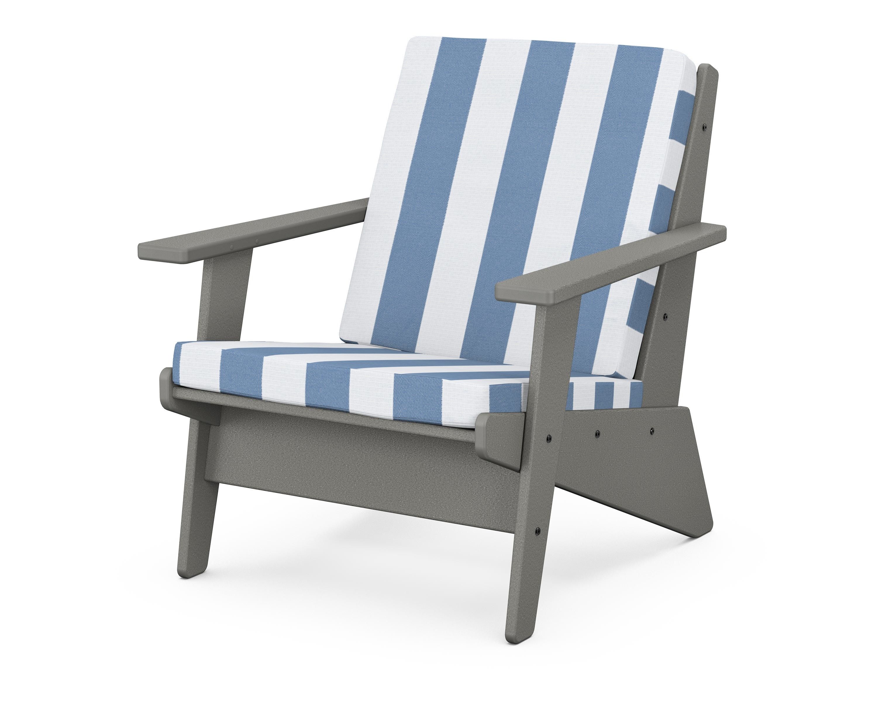POLYWOOD® Riviera Modern Lounge Chair in Slate Grey / Cabana Stripe Sky Blue