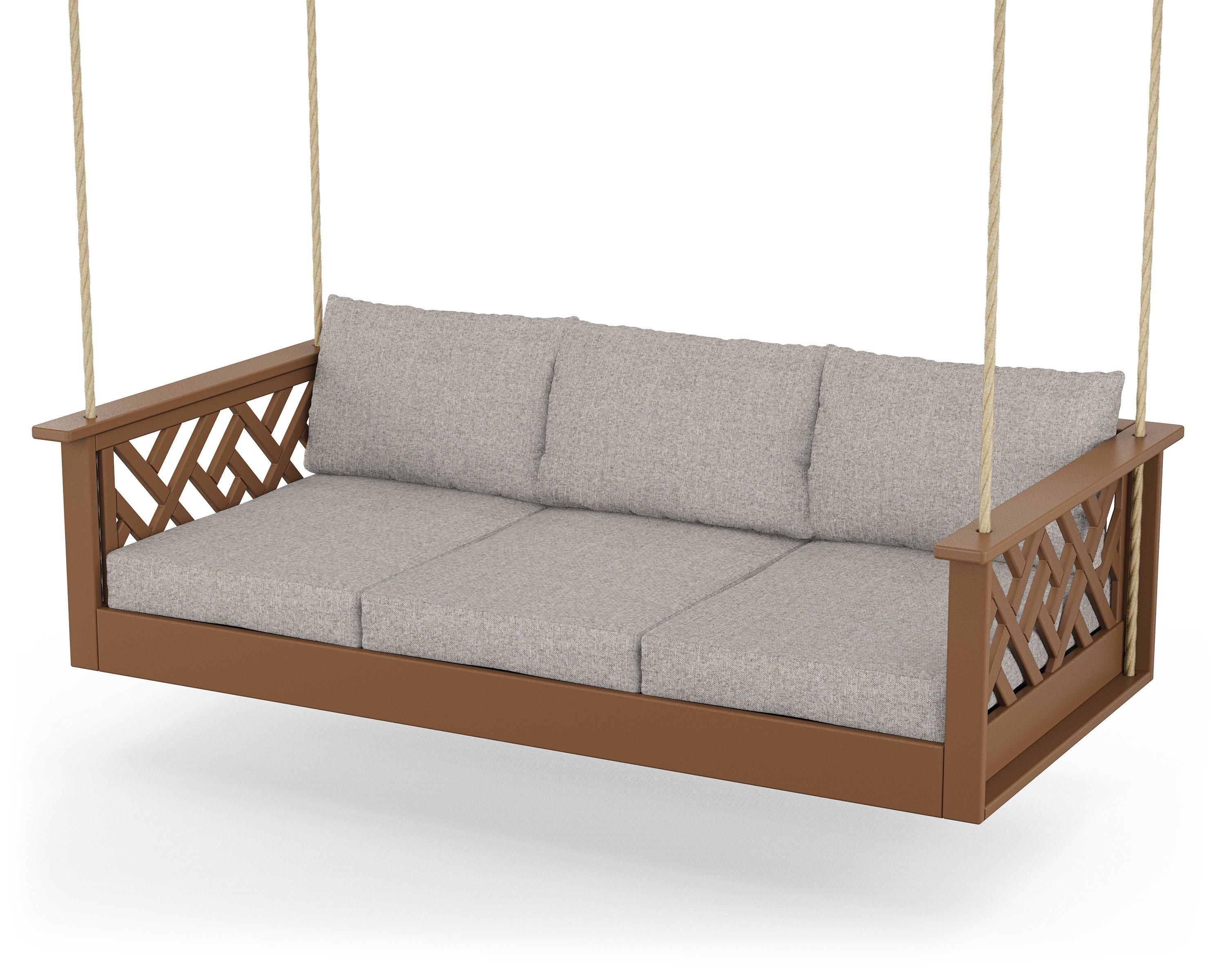 POLYWOOD® Chippendale Daybed Swing in Teak / Weathered Tweed