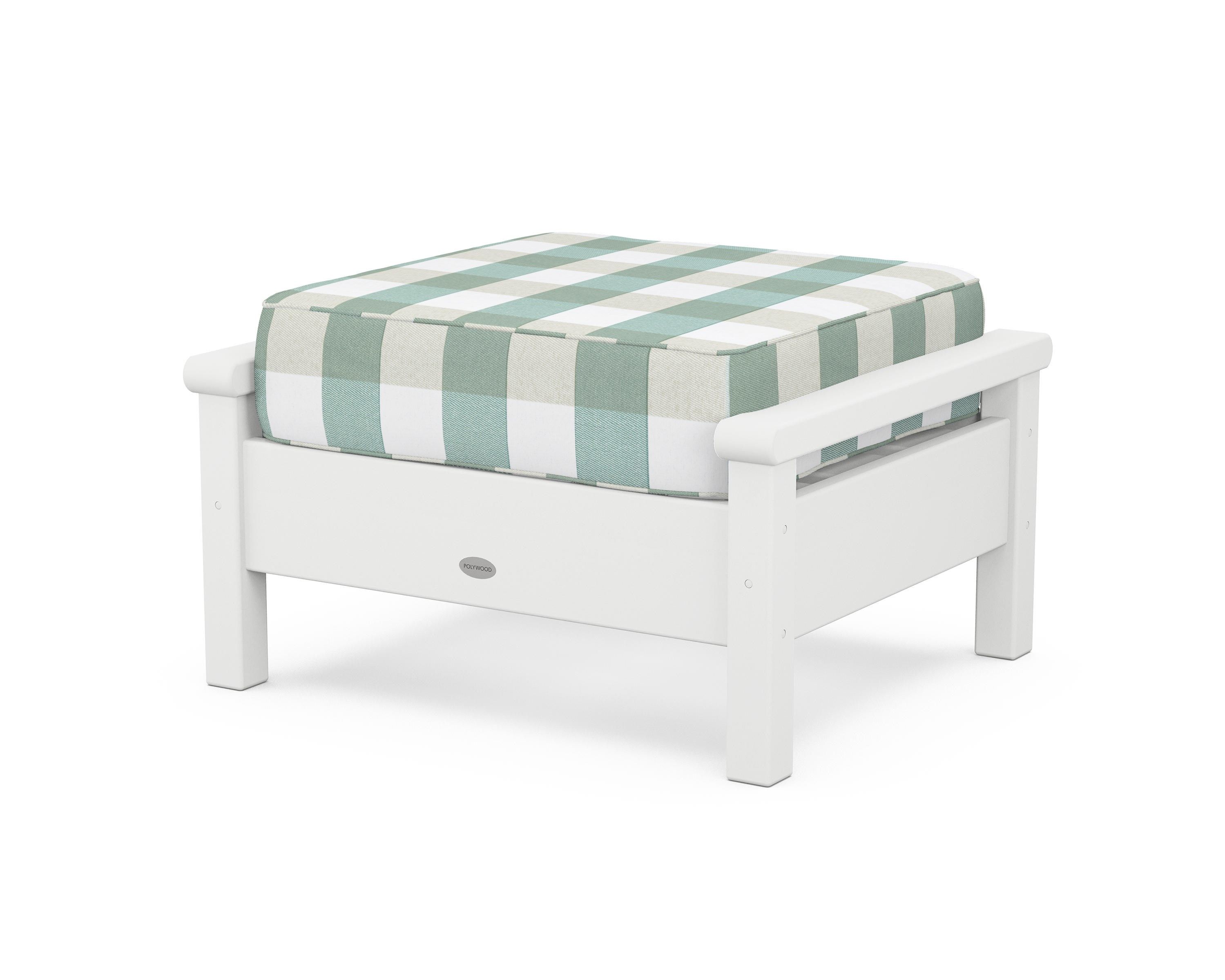 POLYWOOD® Harbour Deep Seating Ottoman in White / Buffalo Plaid Glacier Spa