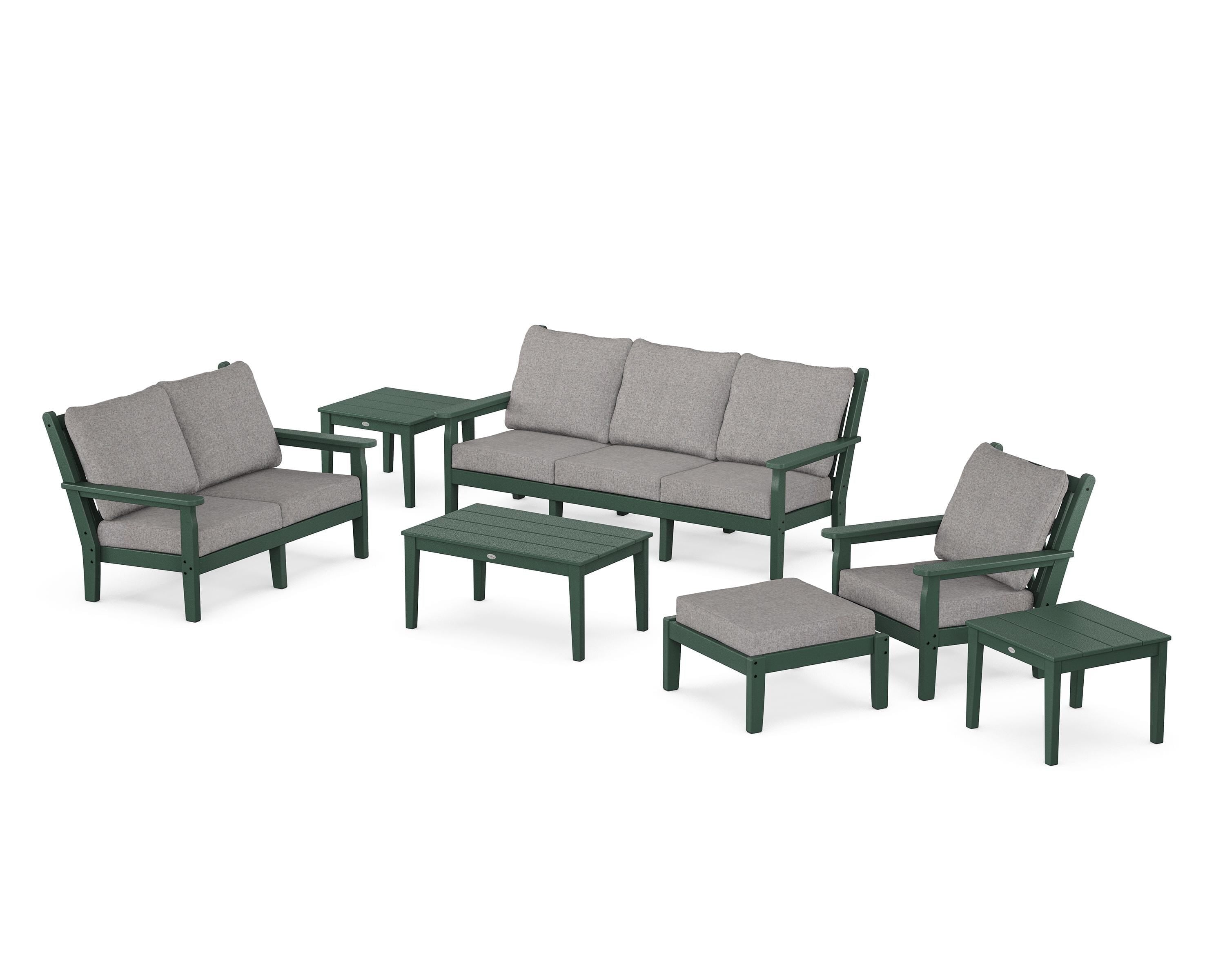 POLYWOOD® Chippendale 7-Piece Deep Seating Set in Green / Grey Mist