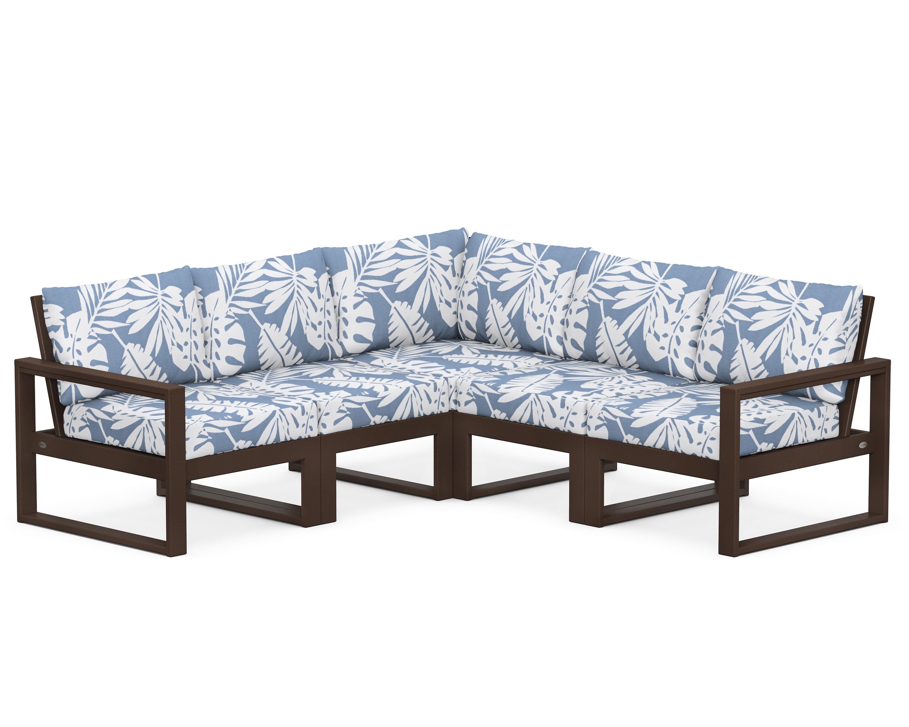 POLYWOOD® EDGE 5-Piece Modular Deep Seating Set in Mahogany / Leaf Sky Blue