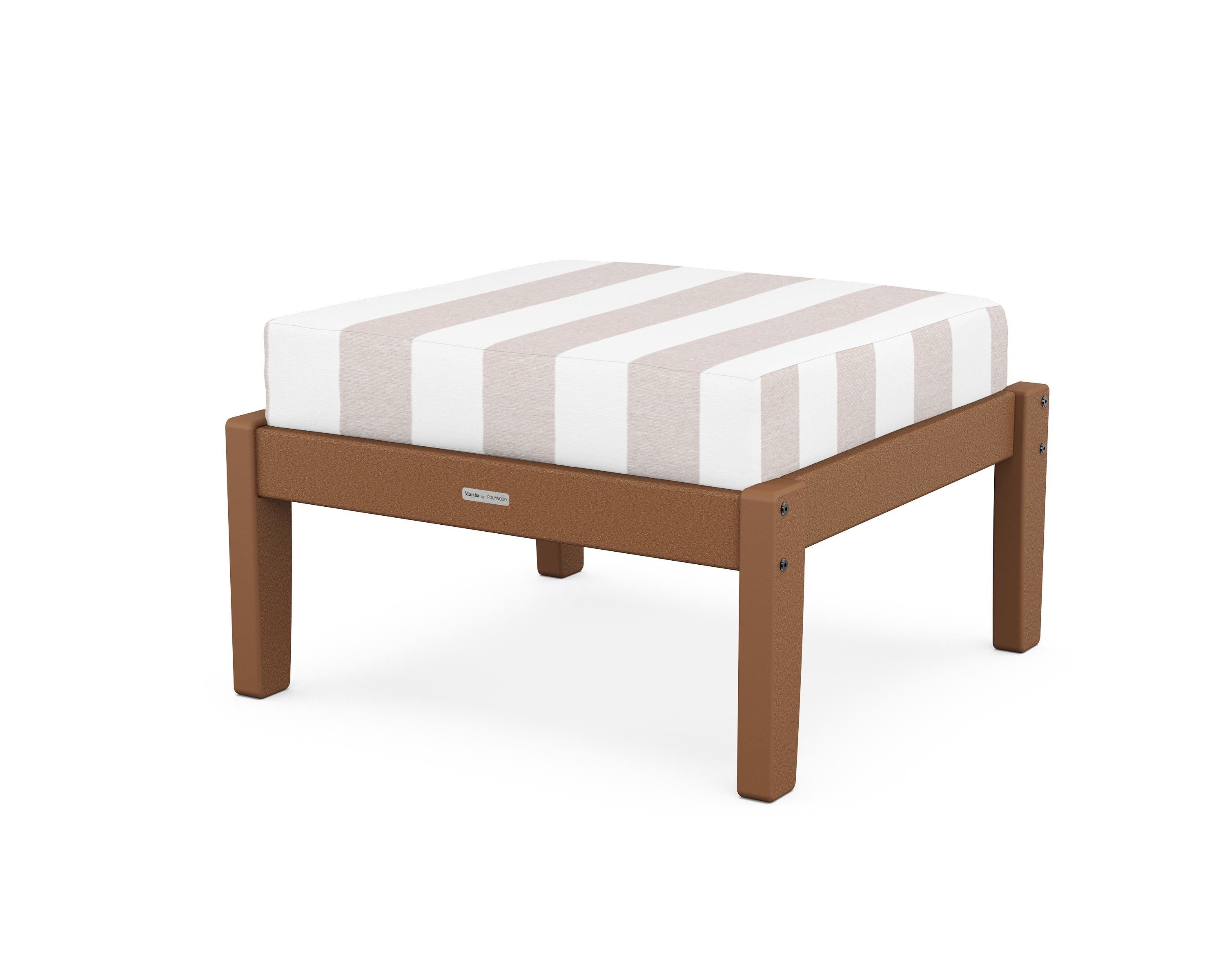 Martha Stewart by POLYWOOD® Chinoiserie Deep Seating Ottoman in Teak / Cabana Stripe Dune Burlap