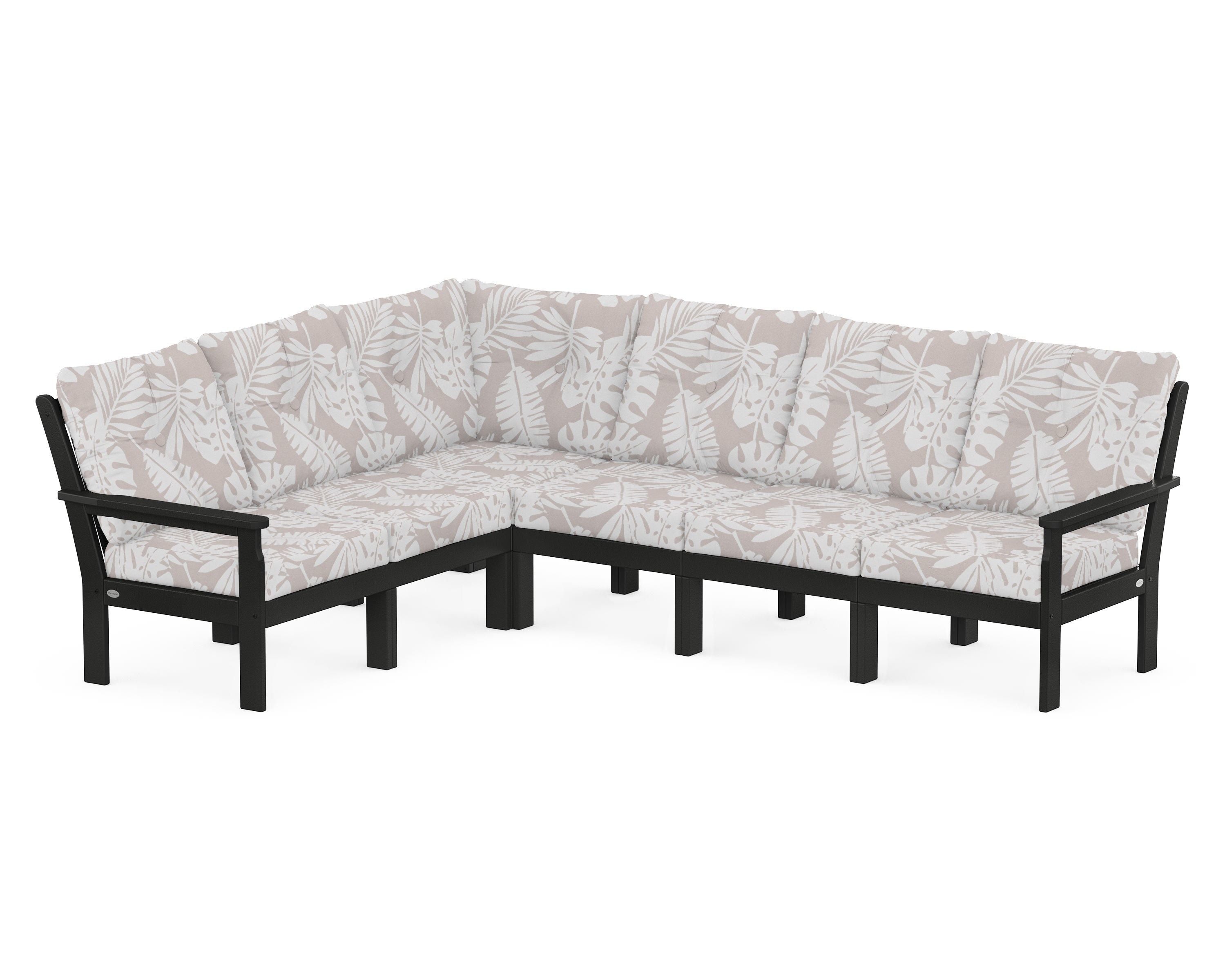 POLYWOOD® Vineyard 6-Piece Sectional in Black / Leaf Dune Burlap