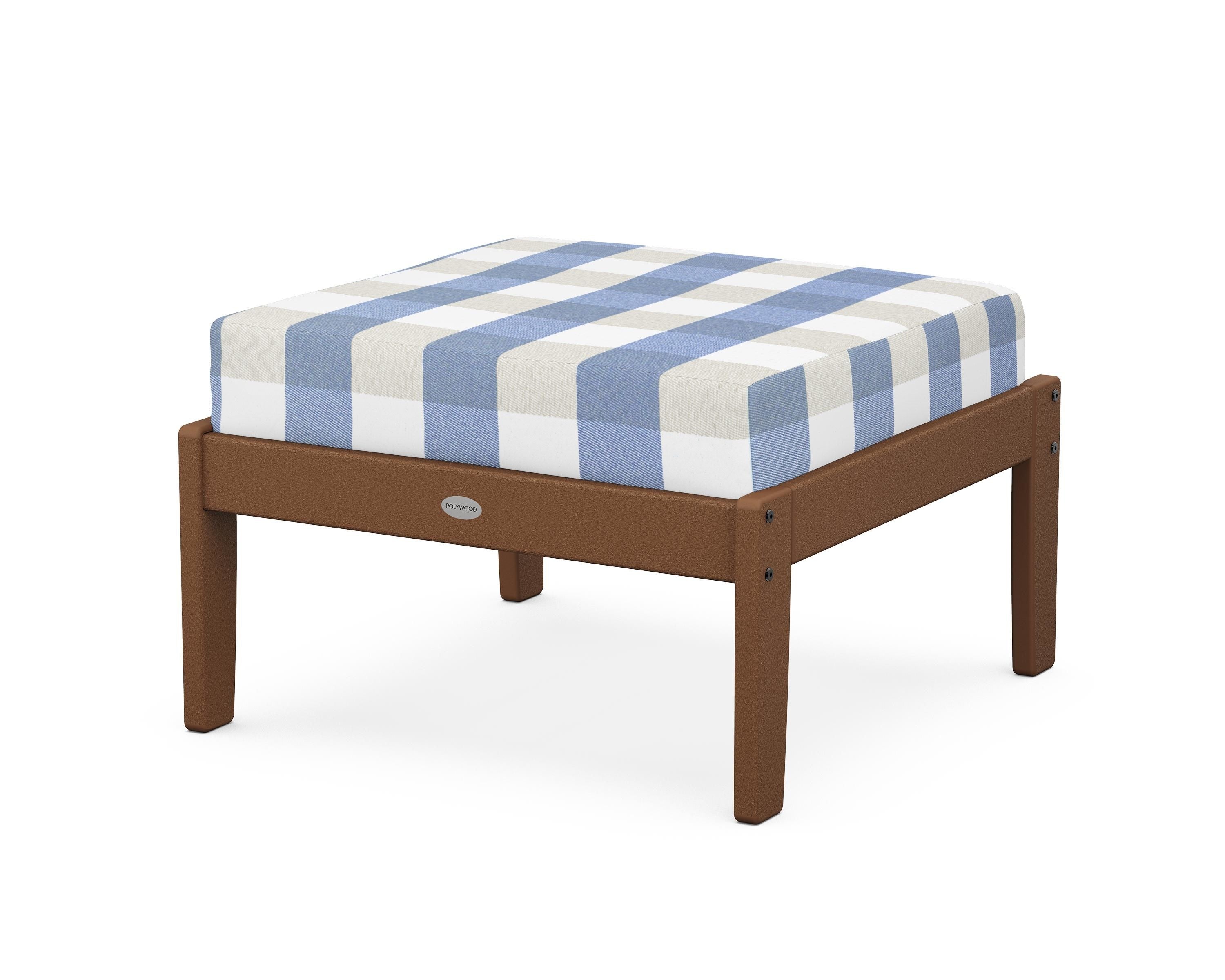 POLYWOOD® Braxton Deep Seating Ottoman in Teak / Buffalo Plaid Sky Blue