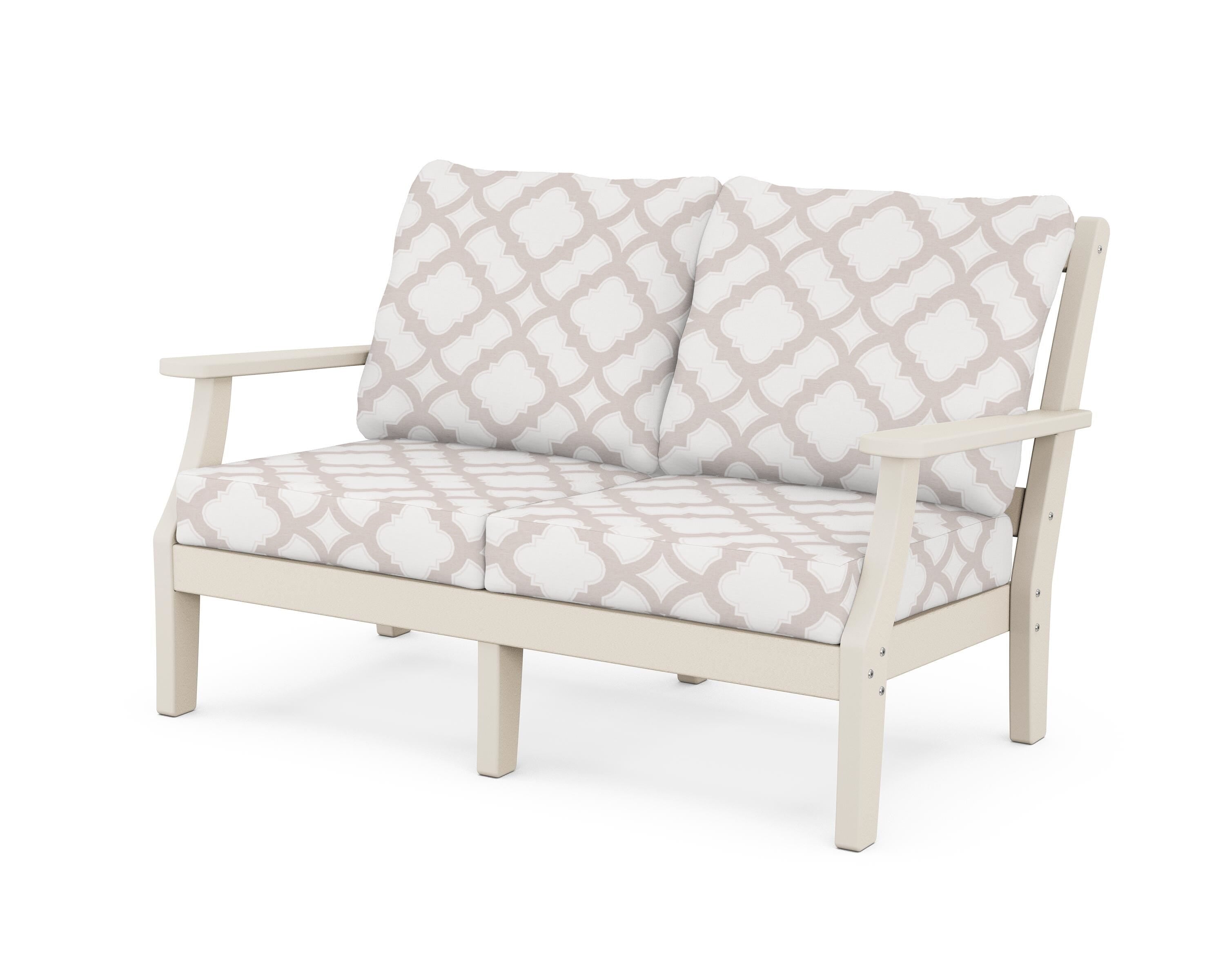 Martha Stewart by POLYWOOD® Chinoiserie Deep Seating Loveseat in Sand / Trellis Dune Burlap