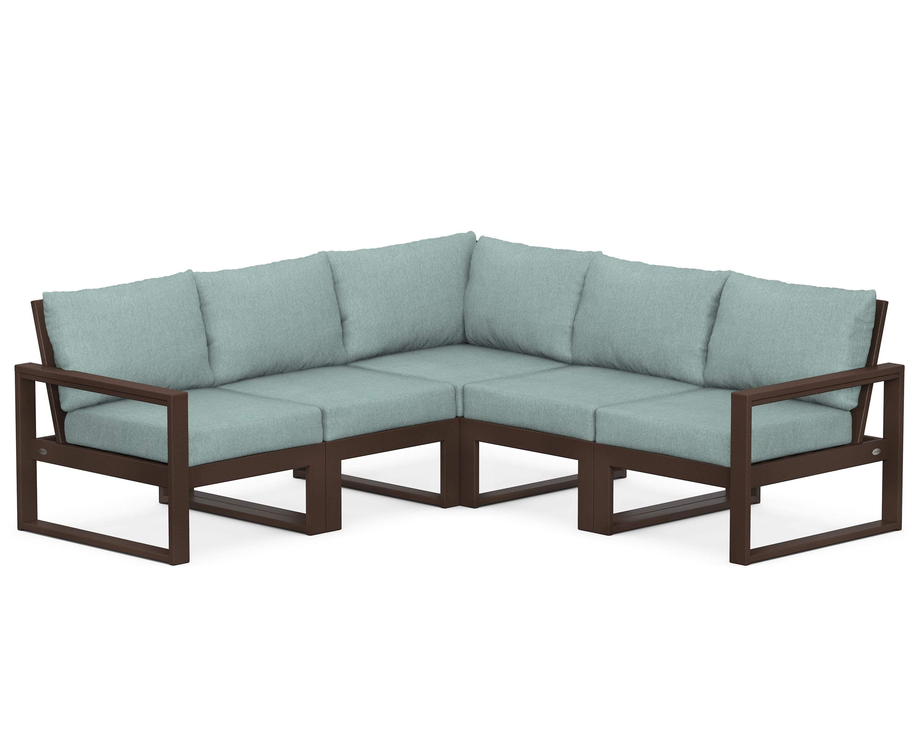 POLYWOOD® EDGE 5-Piece Modular Deep Seating Set in Mahogany / Glacier Spa