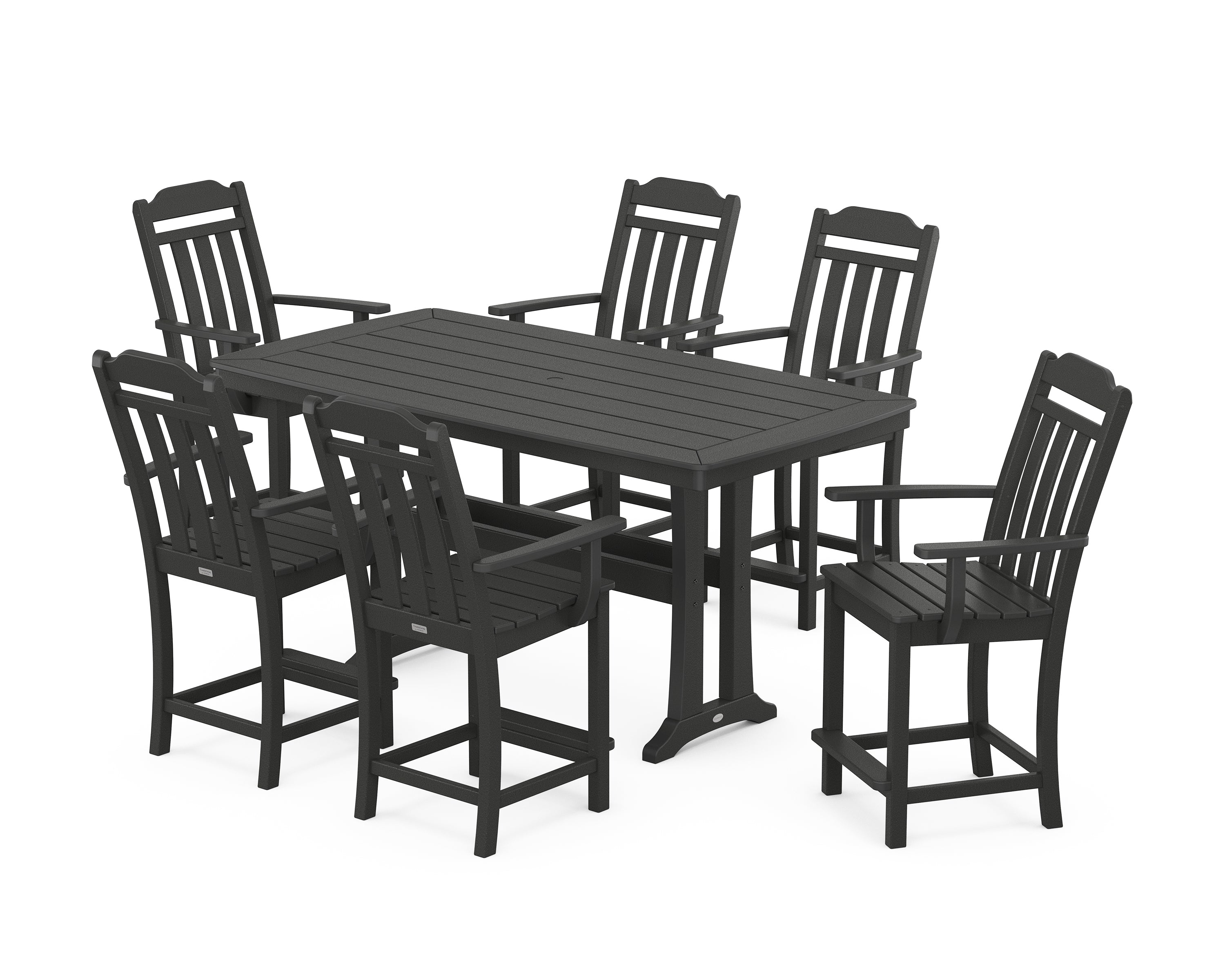 Country Living Cottage Arm Chair 7-Piece Counter Set with Trestle Legs in Black