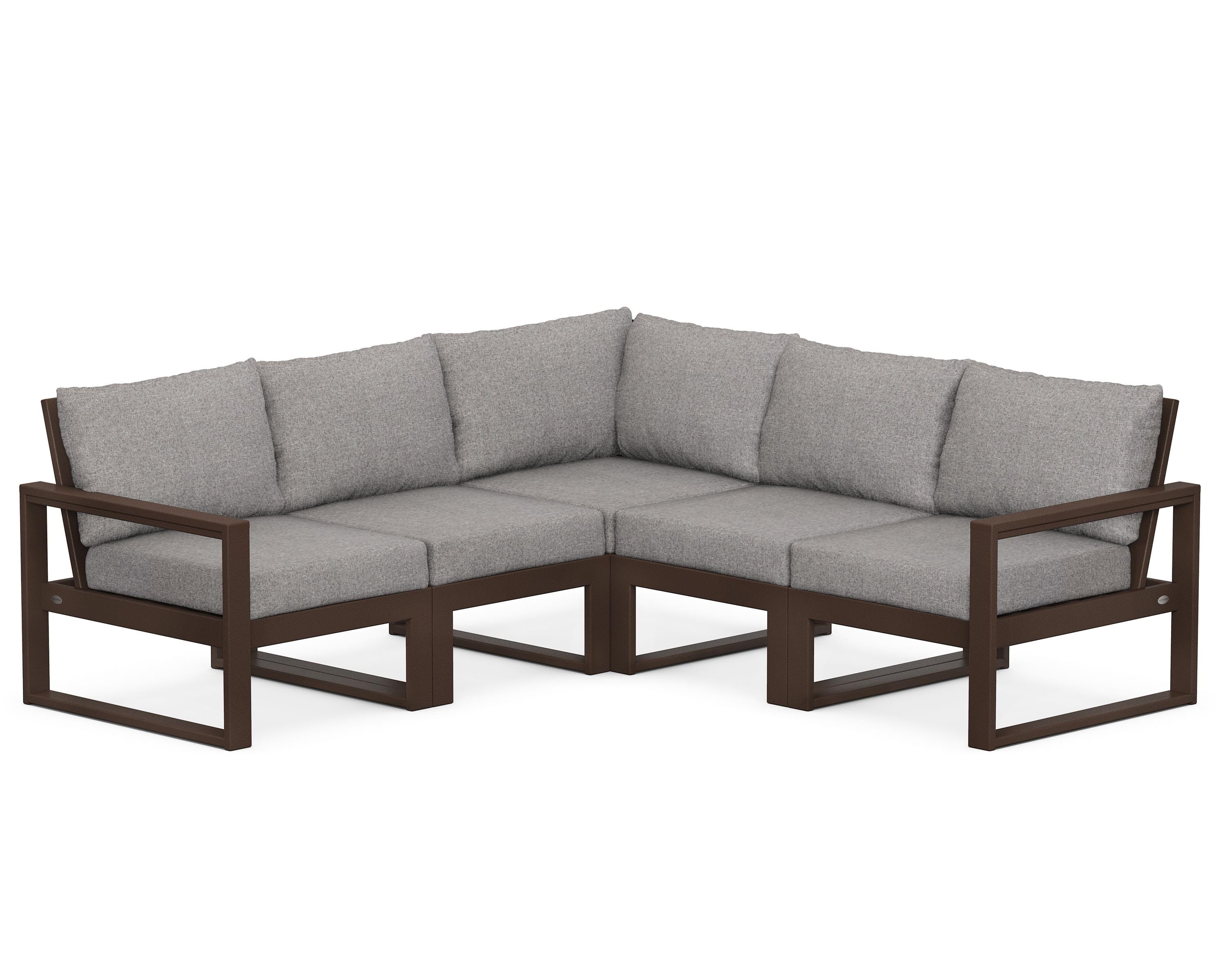 POLYWOOD® EDGE 5-Piece Modular Deep Seating Set in Mahogany / Grey Mist