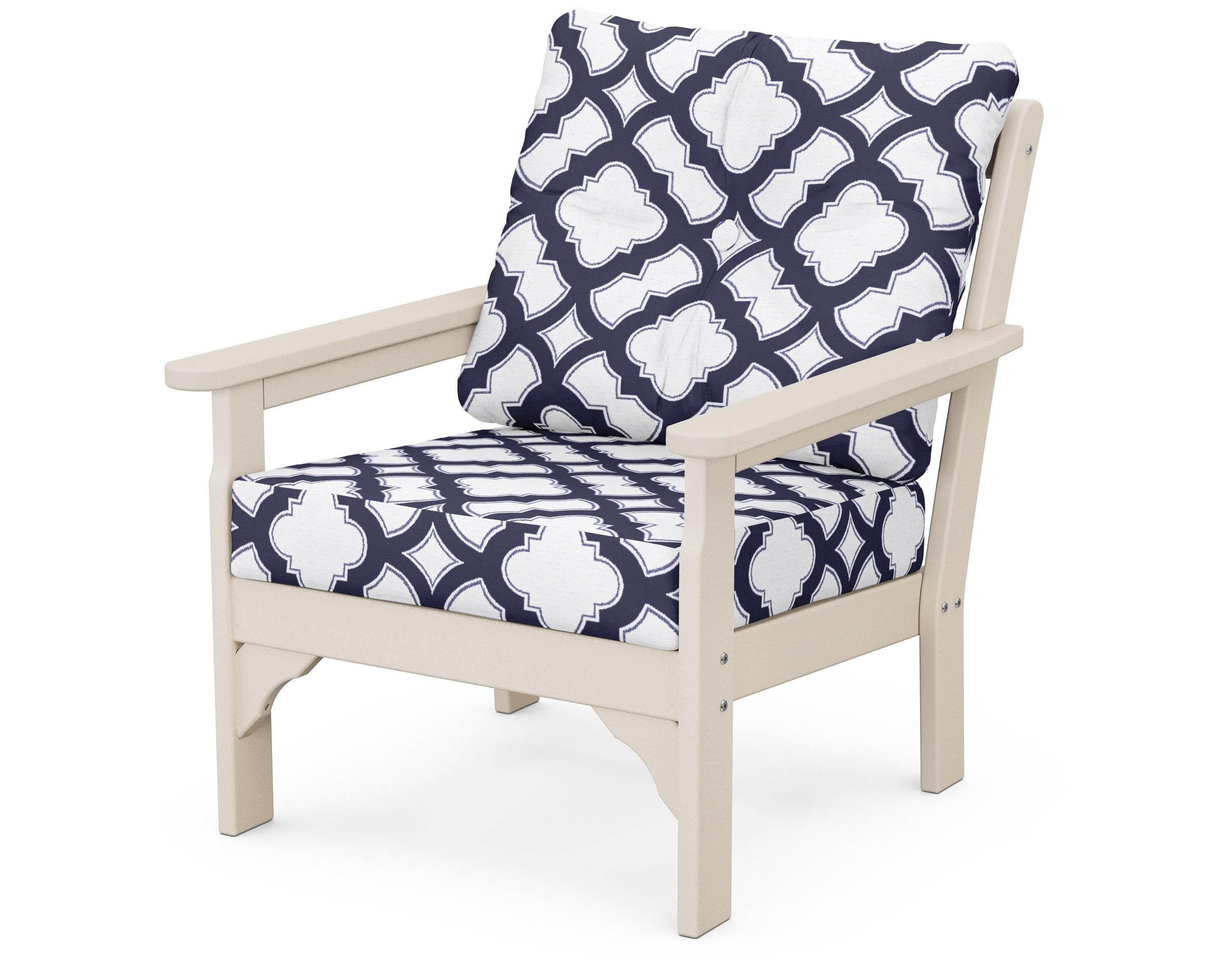 POLYWOOD® Vineyard Deep Seating Chair in Sand / Trellis Navy