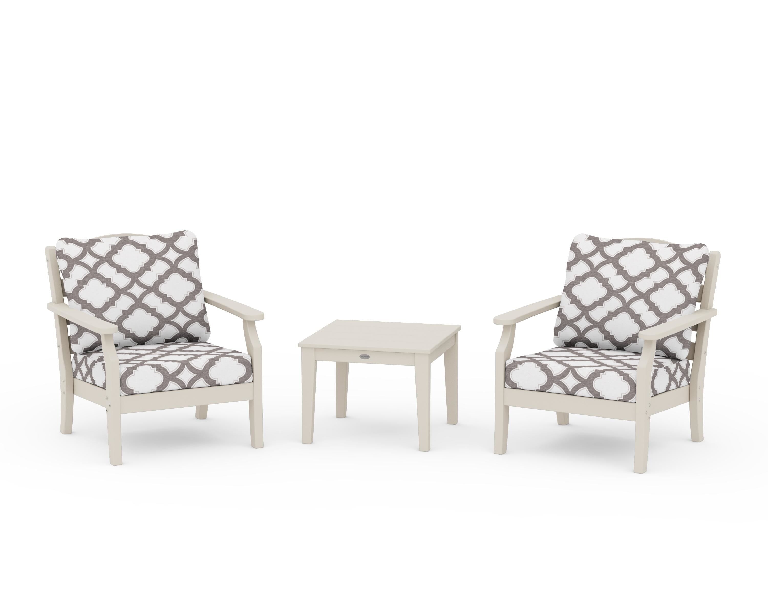 Draper James™ by POLYWOOD® Savannah 3-Piece Deep Seating Set in Sand / Trellis Grey Mist